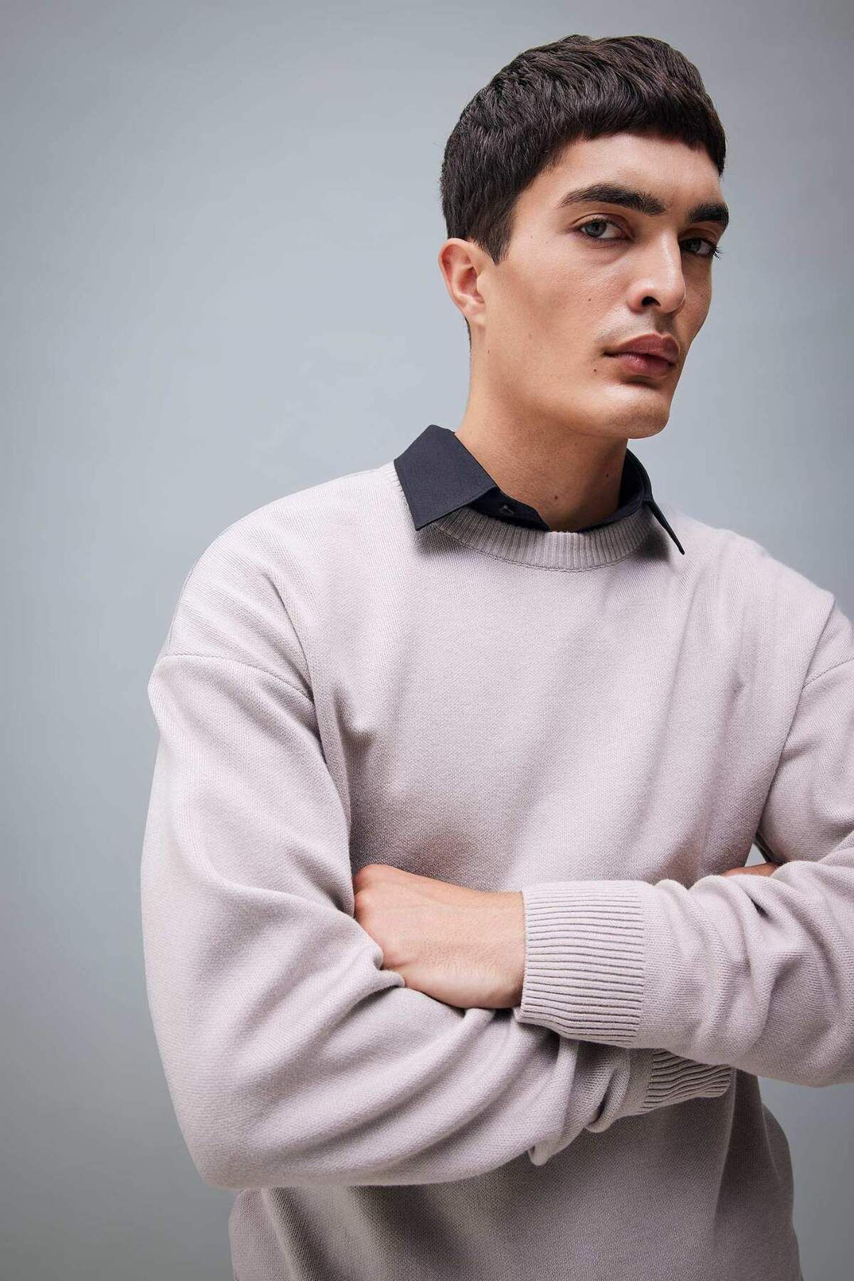 DeFacto-Relax Fit Crew Neck Basic Απλό Πλεκτό Πουλόβερ A8449AX23WN 3