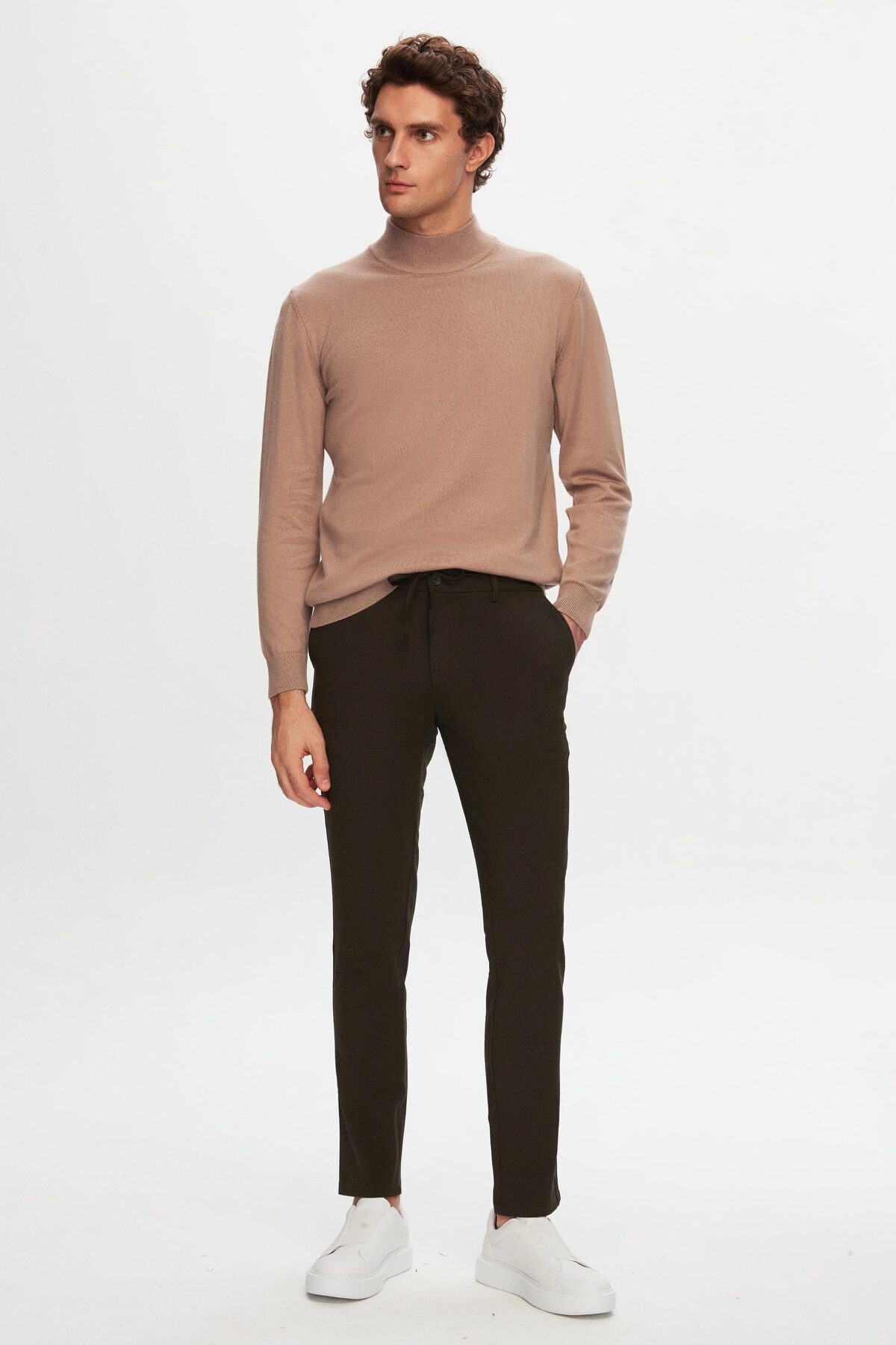 D'S Damat-Ds Groom Slim Fit Khaki Elastic Waist Drawstring Zippered Lycra Comfortable Jogger Pants 3