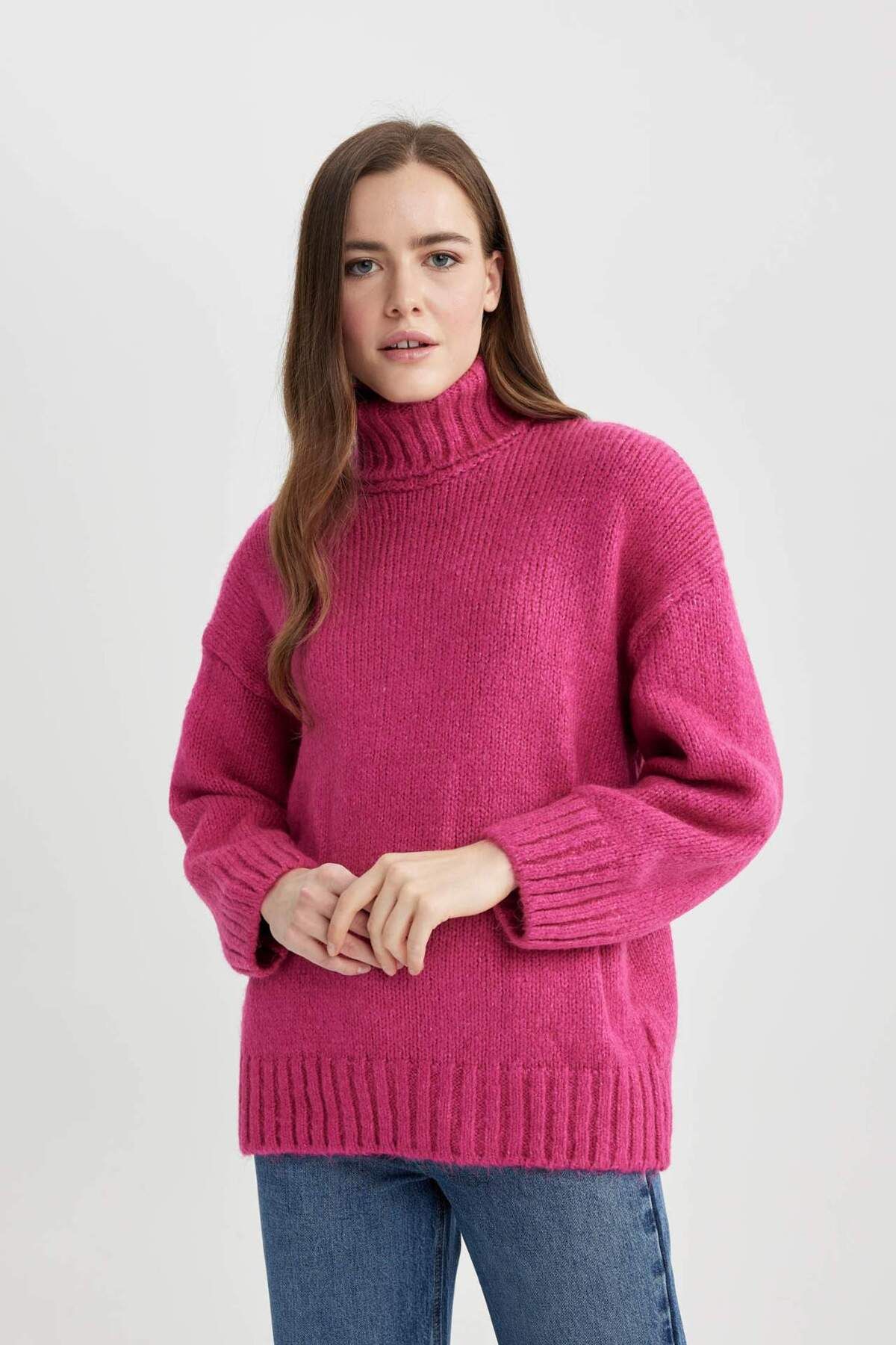 DeFacto-Oversize Wide Fit Turtleneck Basic Plain Knitwear Sweater Tunic A6445Ax23Cw 5