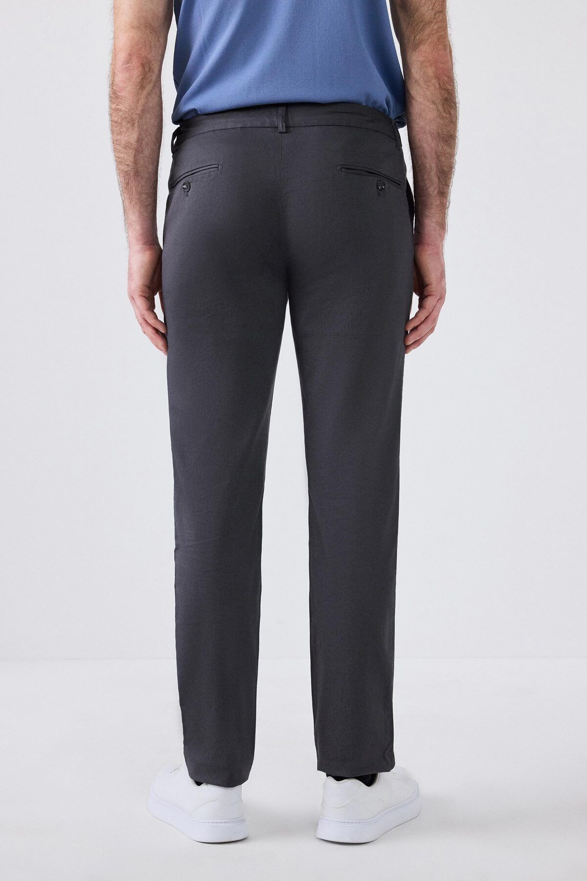 D'S Damat-Ds Damat Slim Fit Anthracite Dobby Side Elastic Waist Flexible Lycra Side Pocket Chino Trousers 4