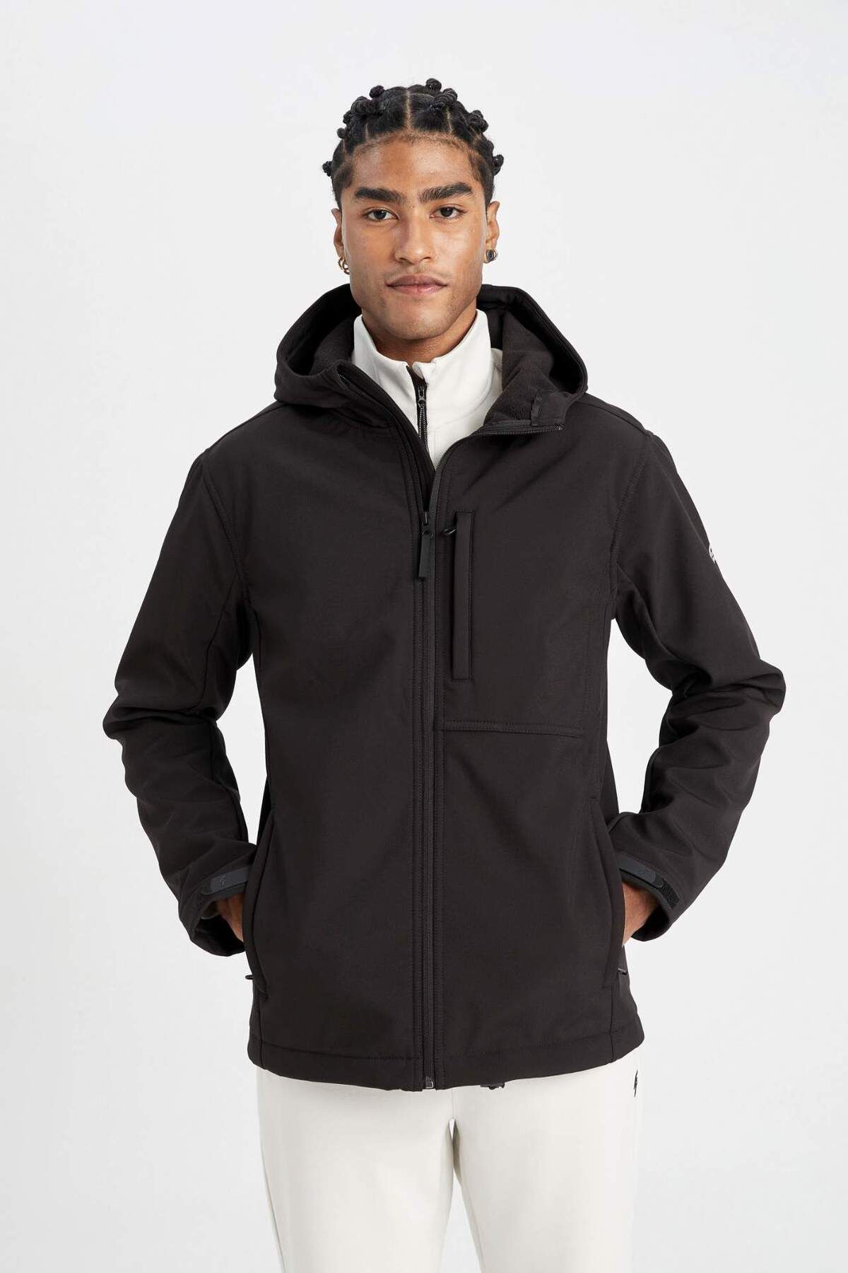 DeFacto-Defactofit Water Repellent Regular Fit Hooded Zippered Softshell Raincoat A2122Ax23Wn 3