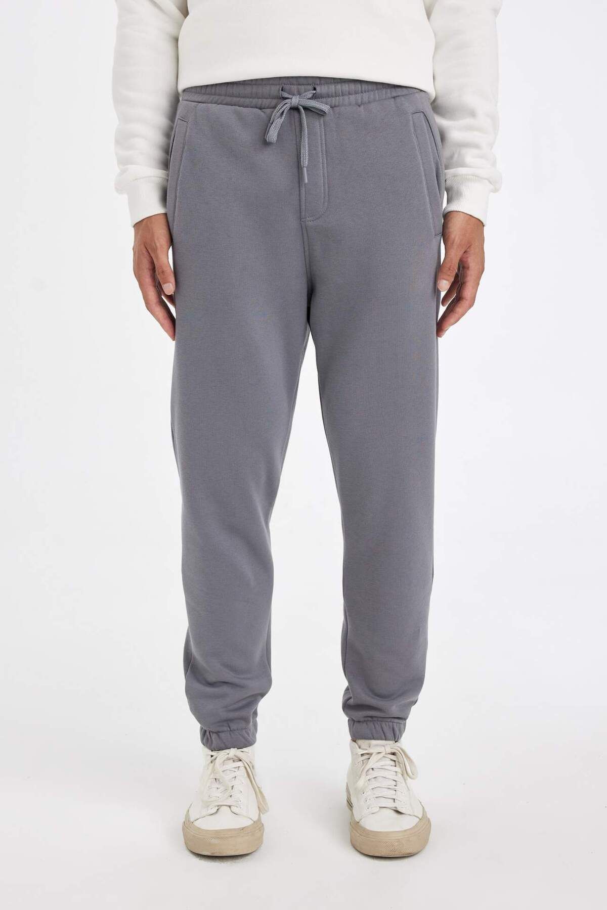 DeFacto-Pantaloni de sport Jogger Standard Fit Basic Solid Talie cu șireturi Ciorapi elastici cu buzunare A6468AX23AU 5