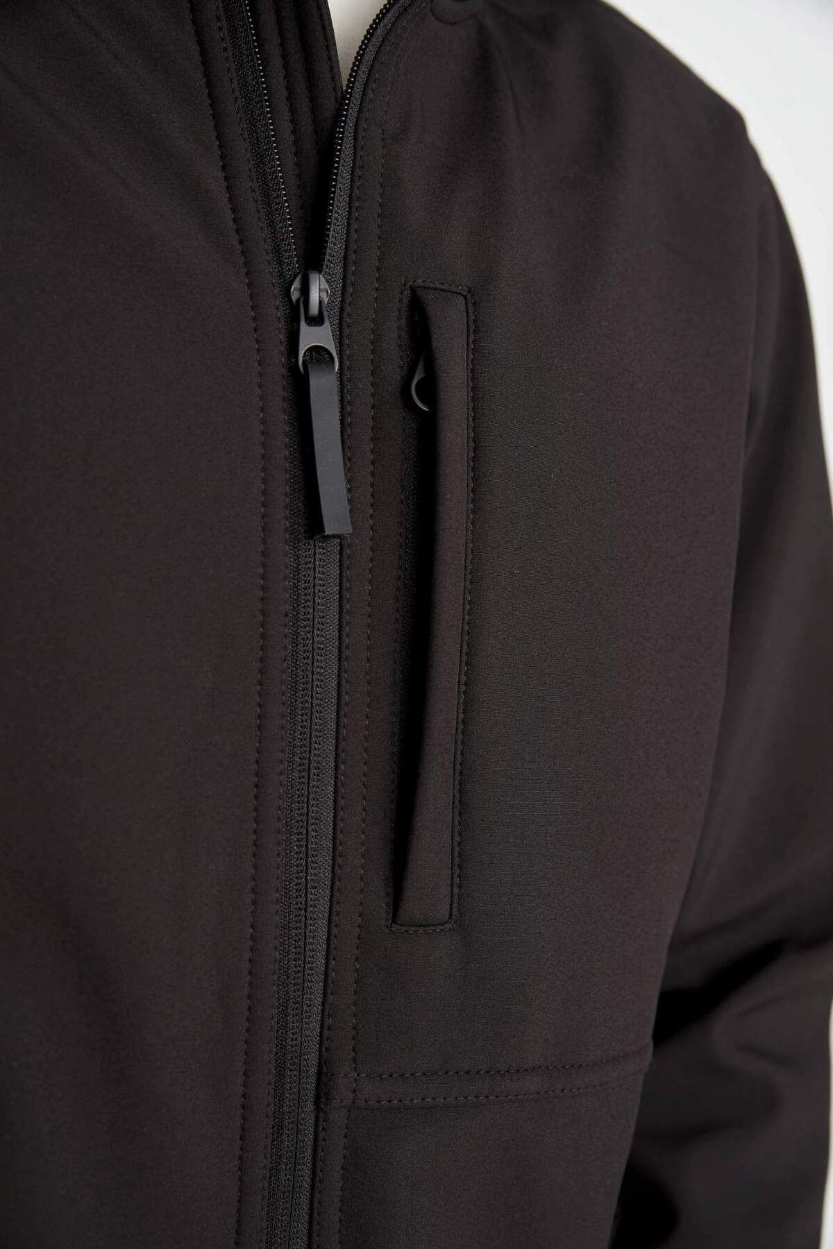 DeFacto-Defactofit Water Repellent Regular Fit Hooded Zippered Softshell Raincoat A2122Ax23Wn 7