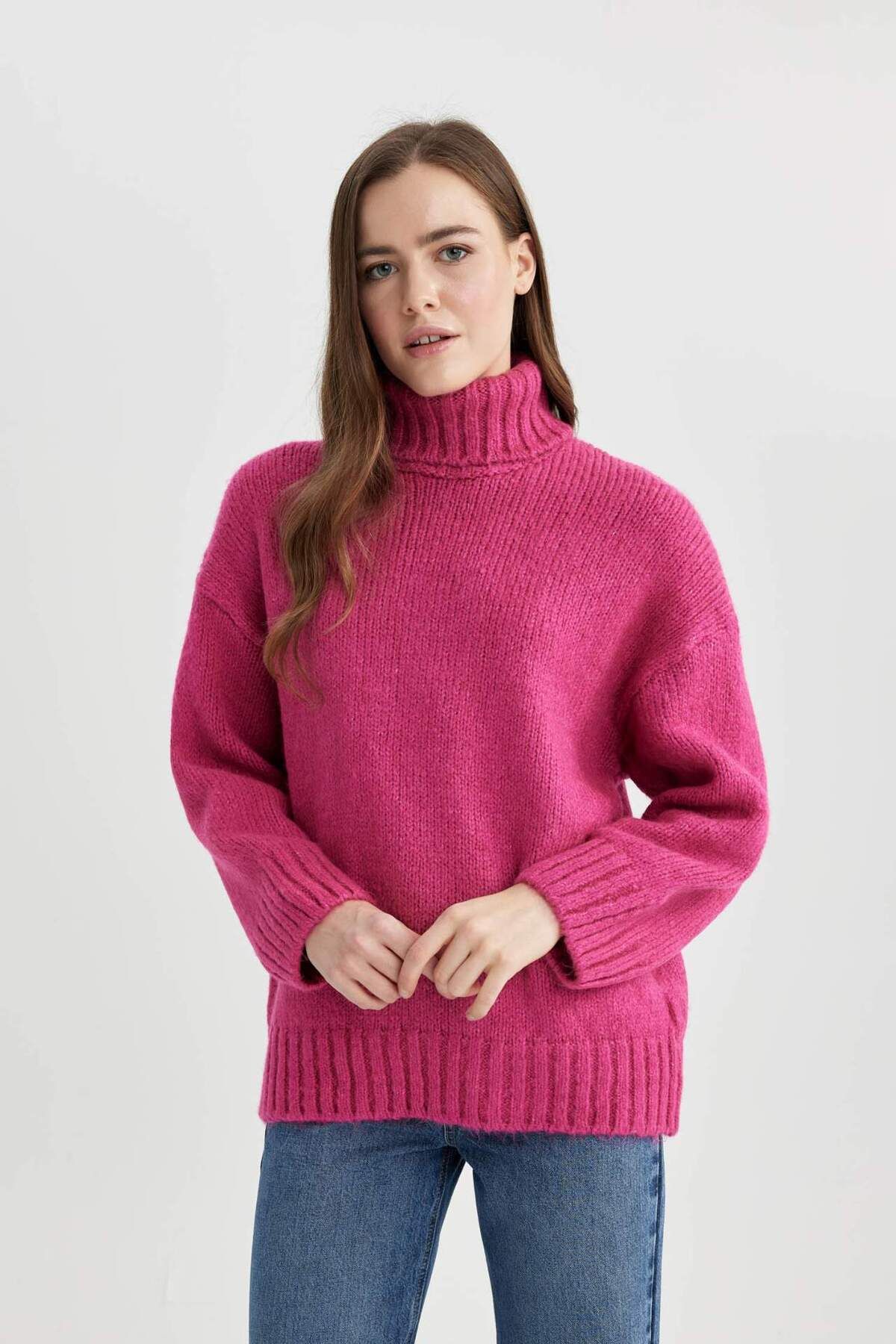 DeFacto-Oversize Wide Fit Turtleneck Basic Plain Knitwear Sweater Tunic A6445Ax23Cw 3