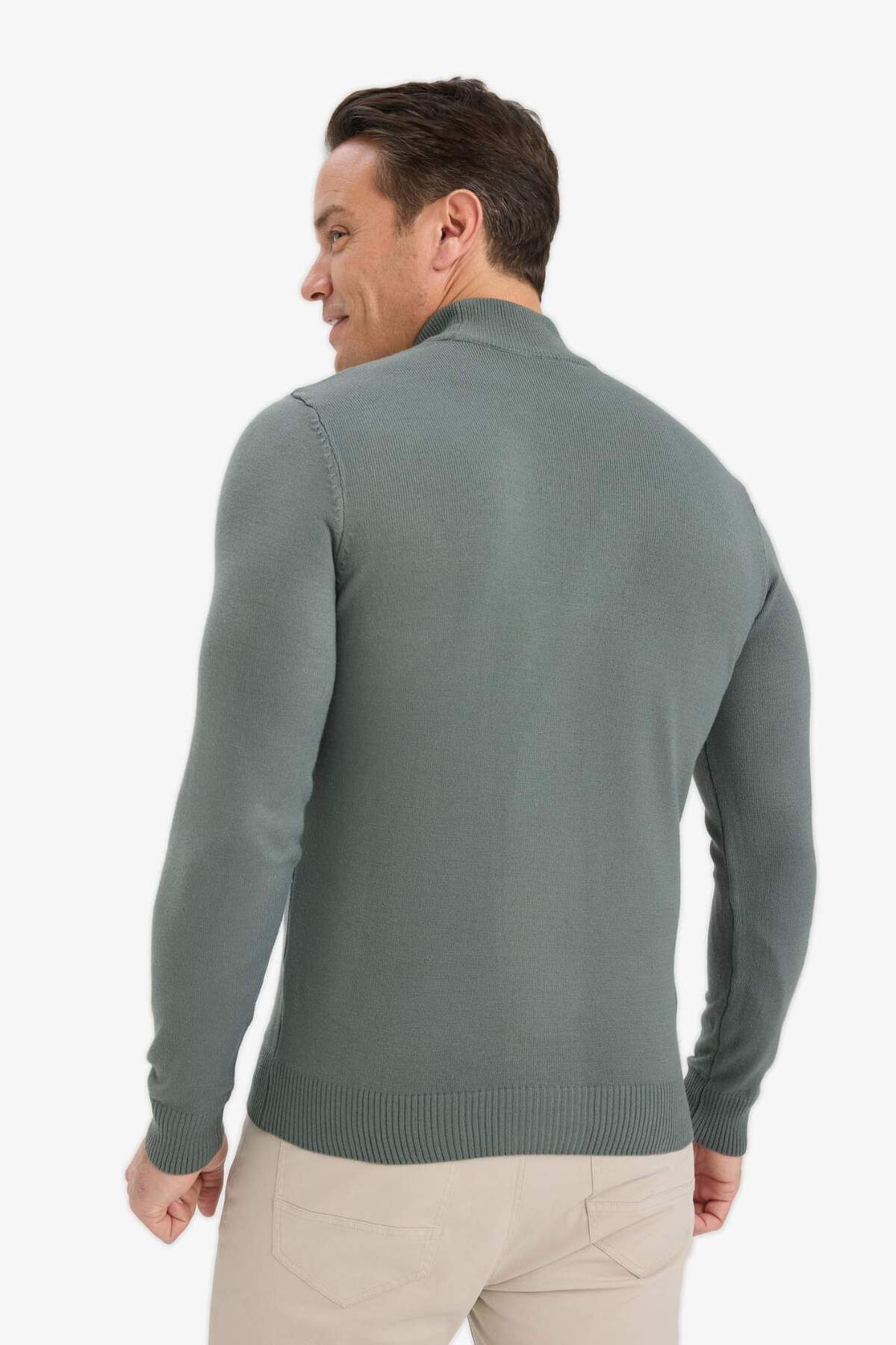 DeFacto-Námořnická modrá Slim Fit Slim Fit Poloviční rolák Basic Plain Knitwear Pullover R1127AZ23WN 5