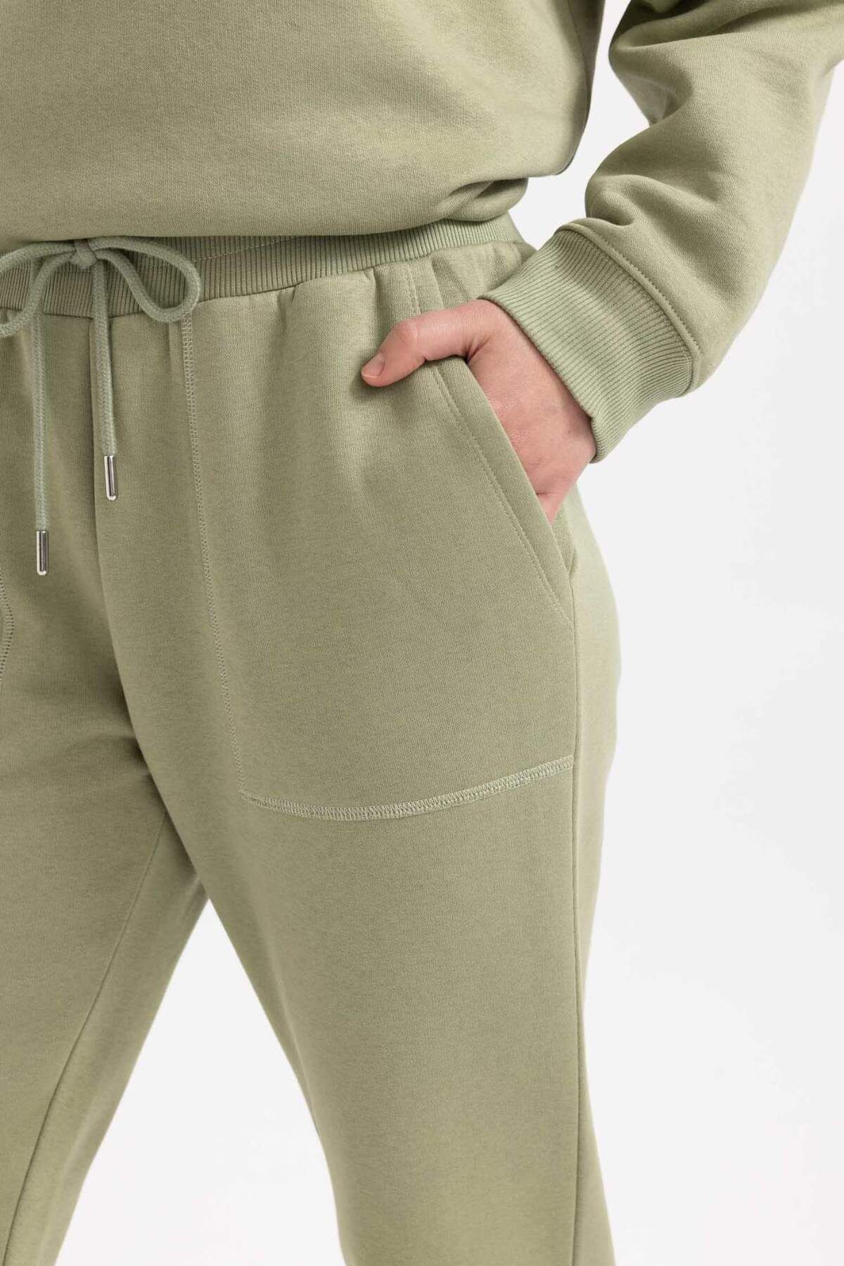 DeFacto-Pantaloni de sport de iarnă Jogger Regular Fit Basic Solid Talie elastică cu șireturi cu buzunar V2699AZ23WN 8