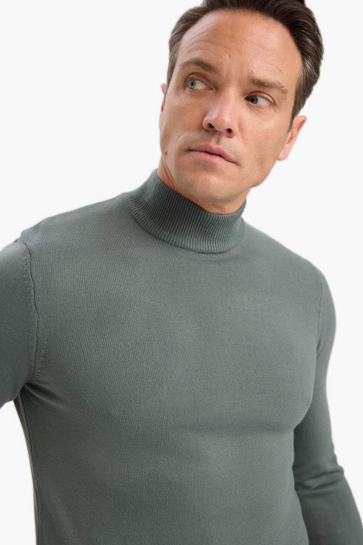 DeFacto-Námořnická modrá Slim Fit Slim Fit Poloviční rolák Basic Plain Knitwear Pullover R1127AZ23WN 4