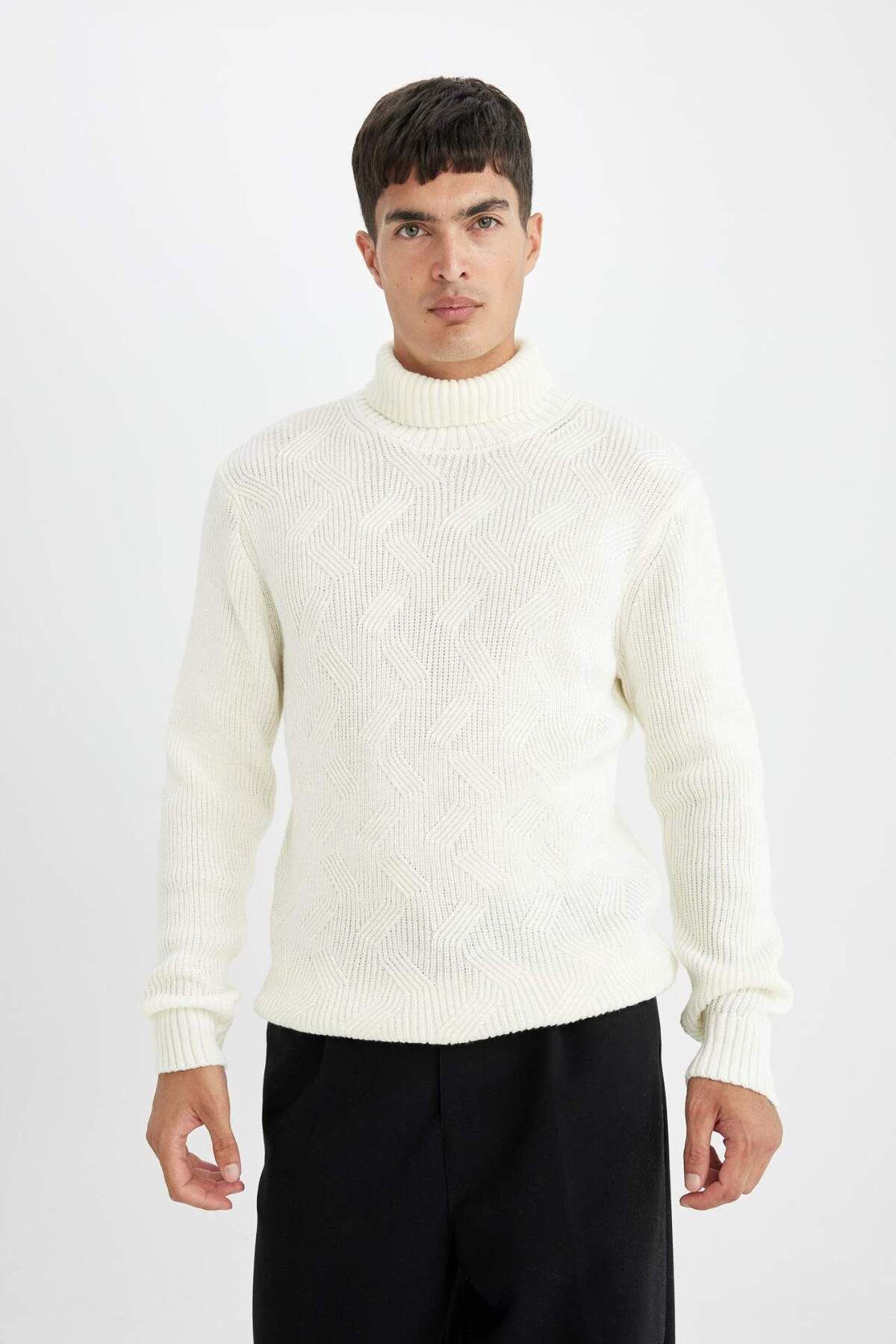 DeFacto-Standard Fit Regular Cut Half Turtleneck Basic Plain Knitwear Sweater A9517Ax23Wn 5