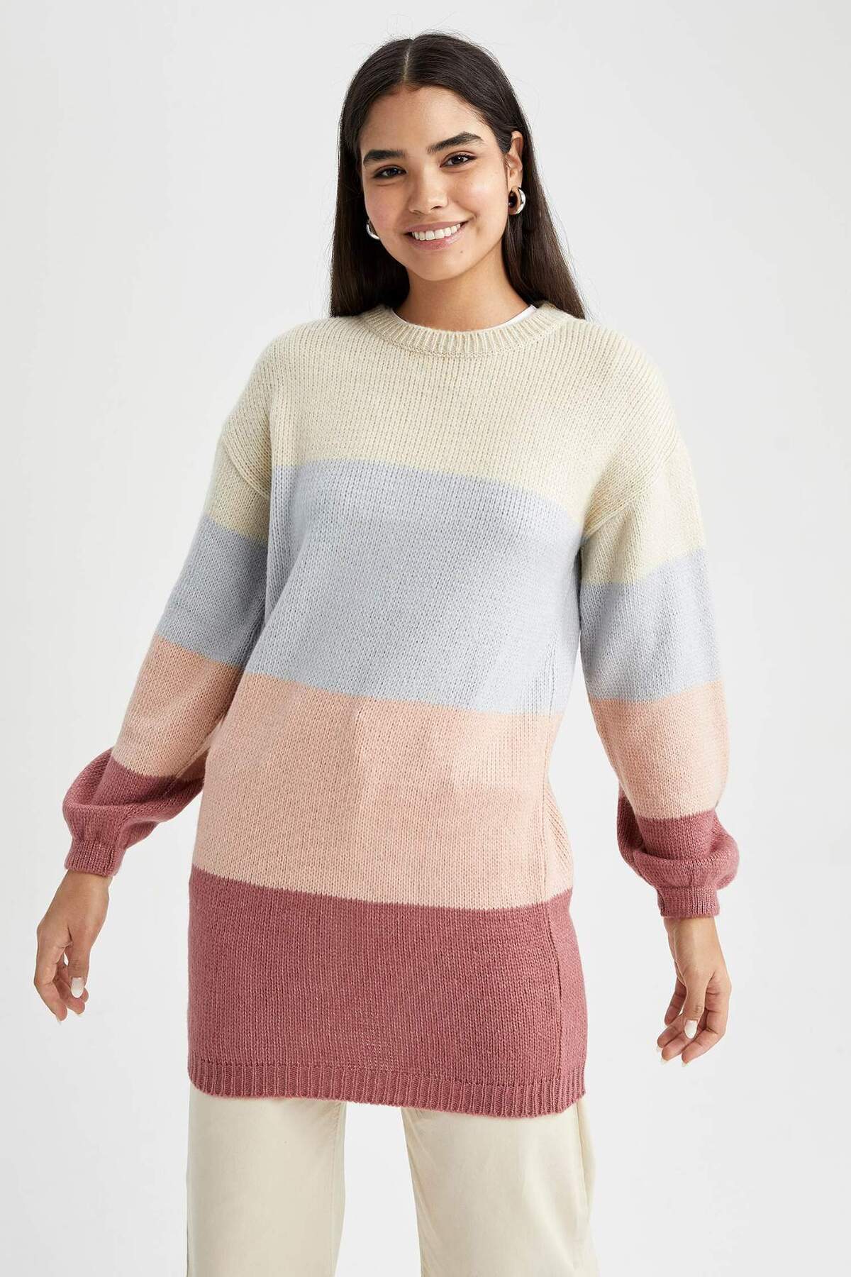 DeFacto-Regular Fit Rundhalsausschnitt Farbblock Basic Plain Tunika Z8082AZ22WN 3