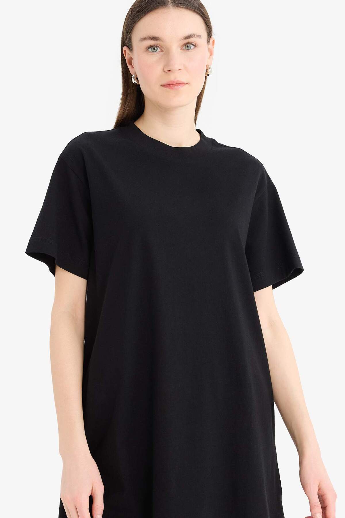 DeFacto-Regular Fit Crew Neck Basic Plain Short Sleeve 100% Cotton Tunic A8351Ax23Sm 1
