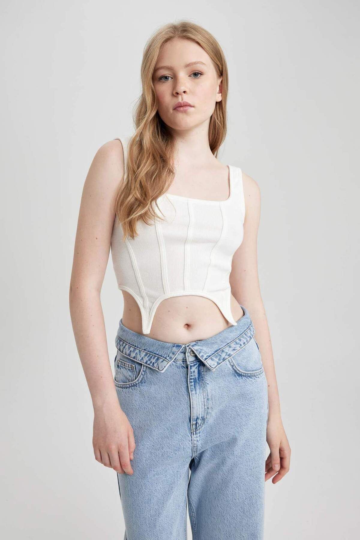 DeFacto-Cool Fitted Corset Look Ribbed Camisole Undershirt A8762Ax23Sm 3