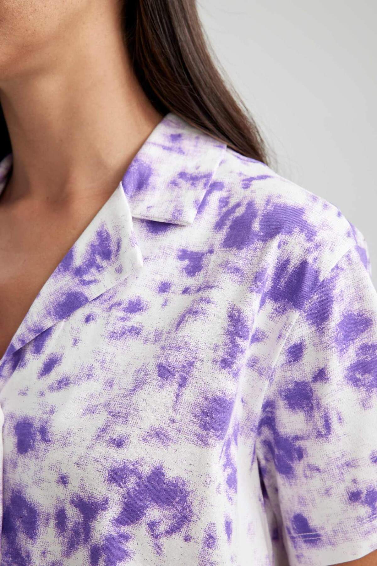DeFacto-Regular Fit Tie Dye Vzorovaný Krátký rukáv 100% Bavlna Pyžamo Top-Fall in Love A8436AX23HS 5