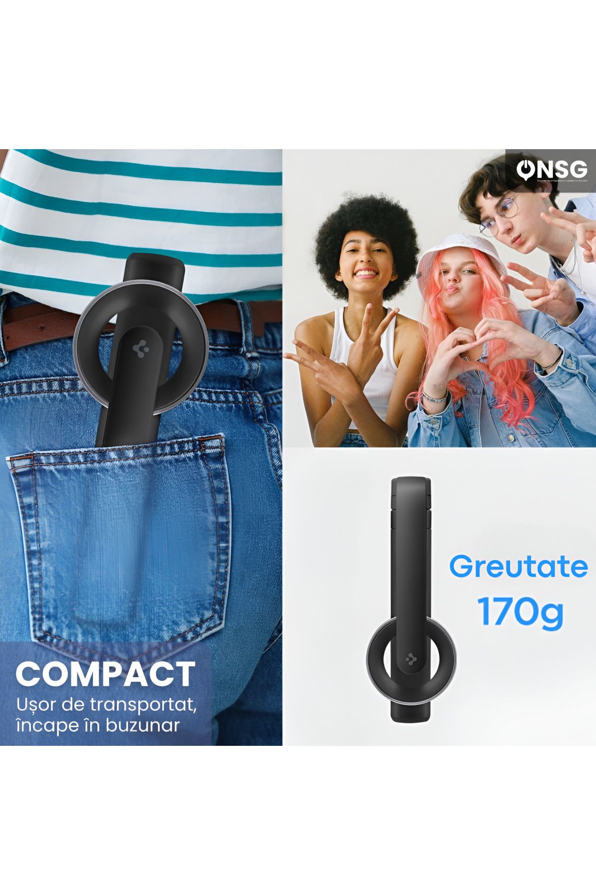 Spigen-Stick selfie cu trepied Bluetooth Magsafe, universal pentru iPhone și Android, reîncărcabil fără fir, negru 5