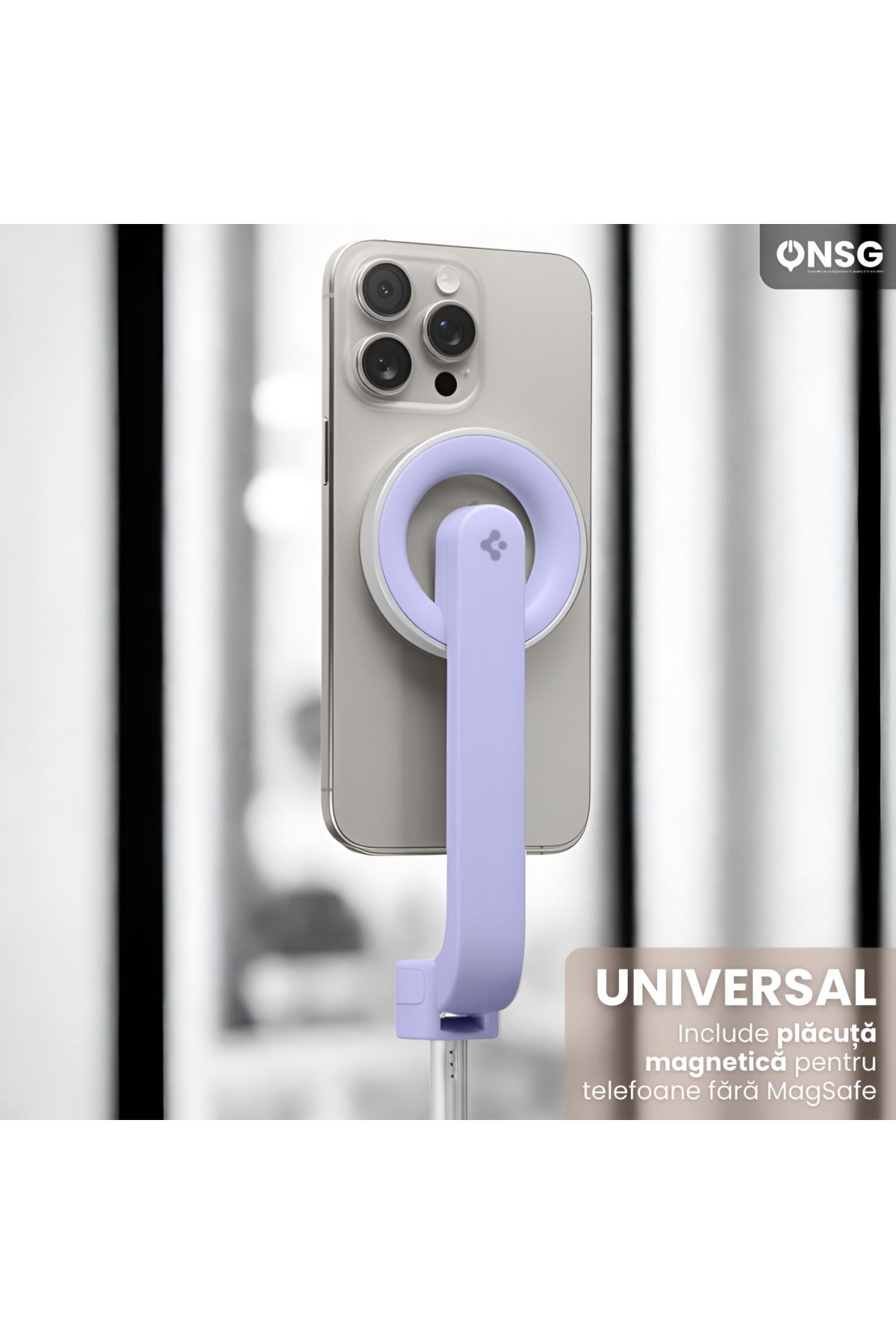Spigen-Stick selfie cu trepied Bluetooth Magsafe, universal pentru iPhone și Android, reîncărcabil fără fir, violet 3