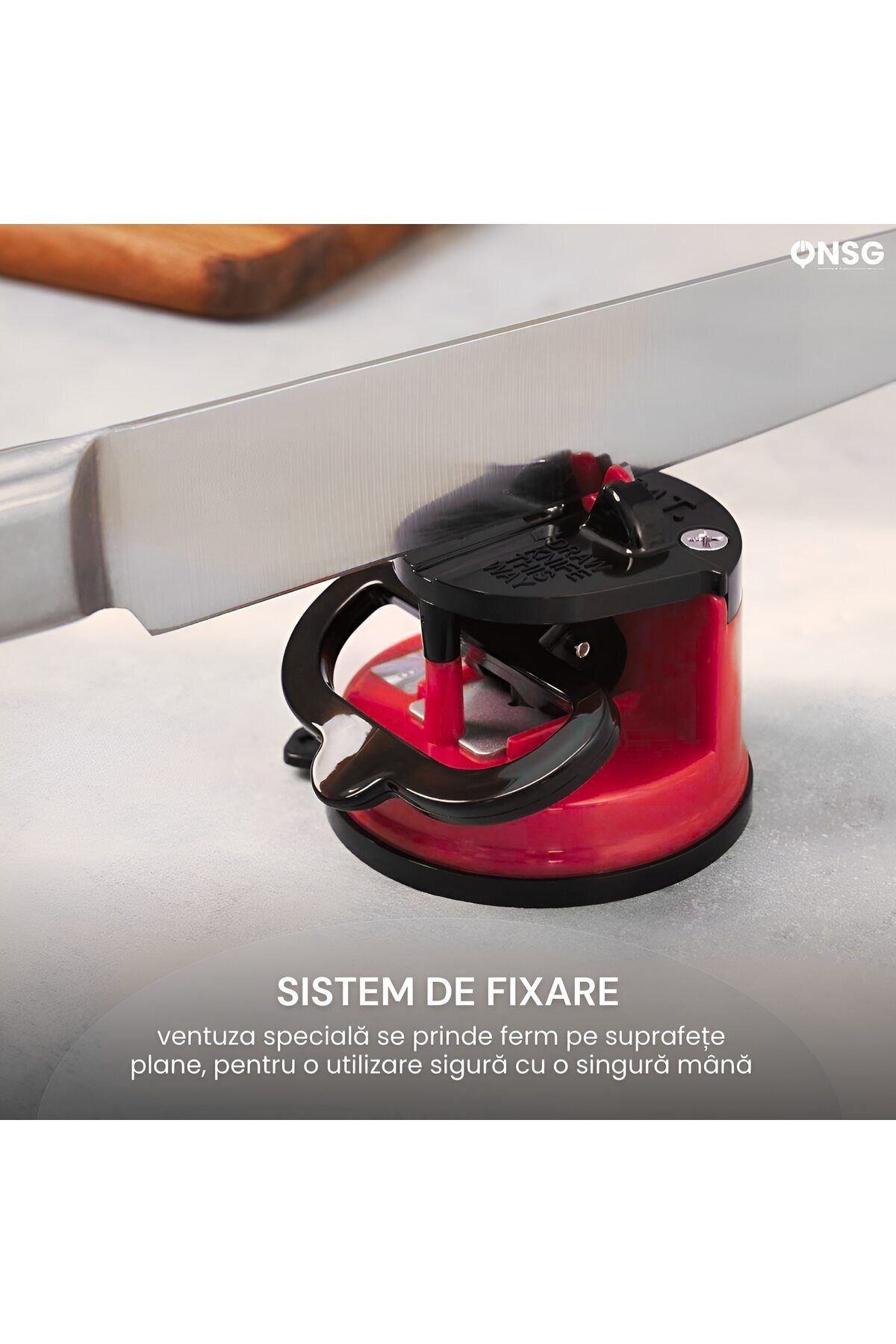 AnySharp-Pro Kitchen Knife Sharpener Red, Universal System, Vacuum Grip 3