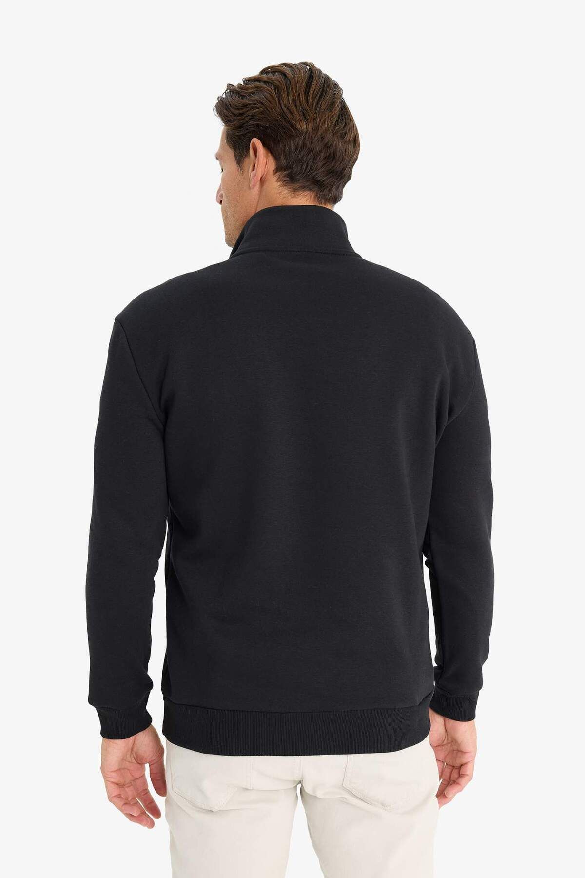 DeFacto-Comfort Regular Fit Comfortable Fit Zippered Stand Collar Basic Plain Sweatshirt X7405Az22Au 5