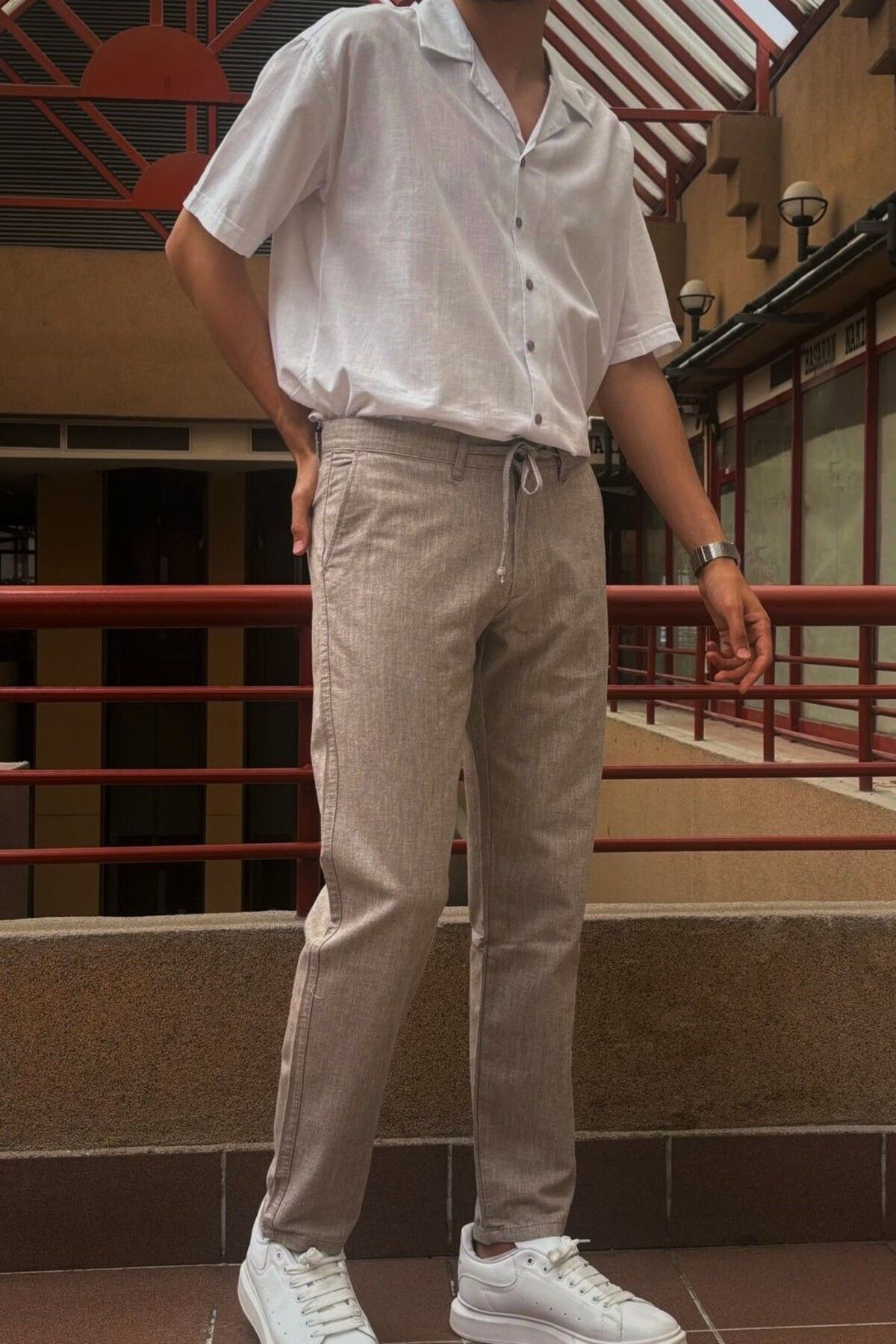 inpool  Erkek, Ayarlanabilir bel, Regular-Fit, Old Money Culture, Pamuklu, keten görünümlü pantolon 166-1 - Görsel 4