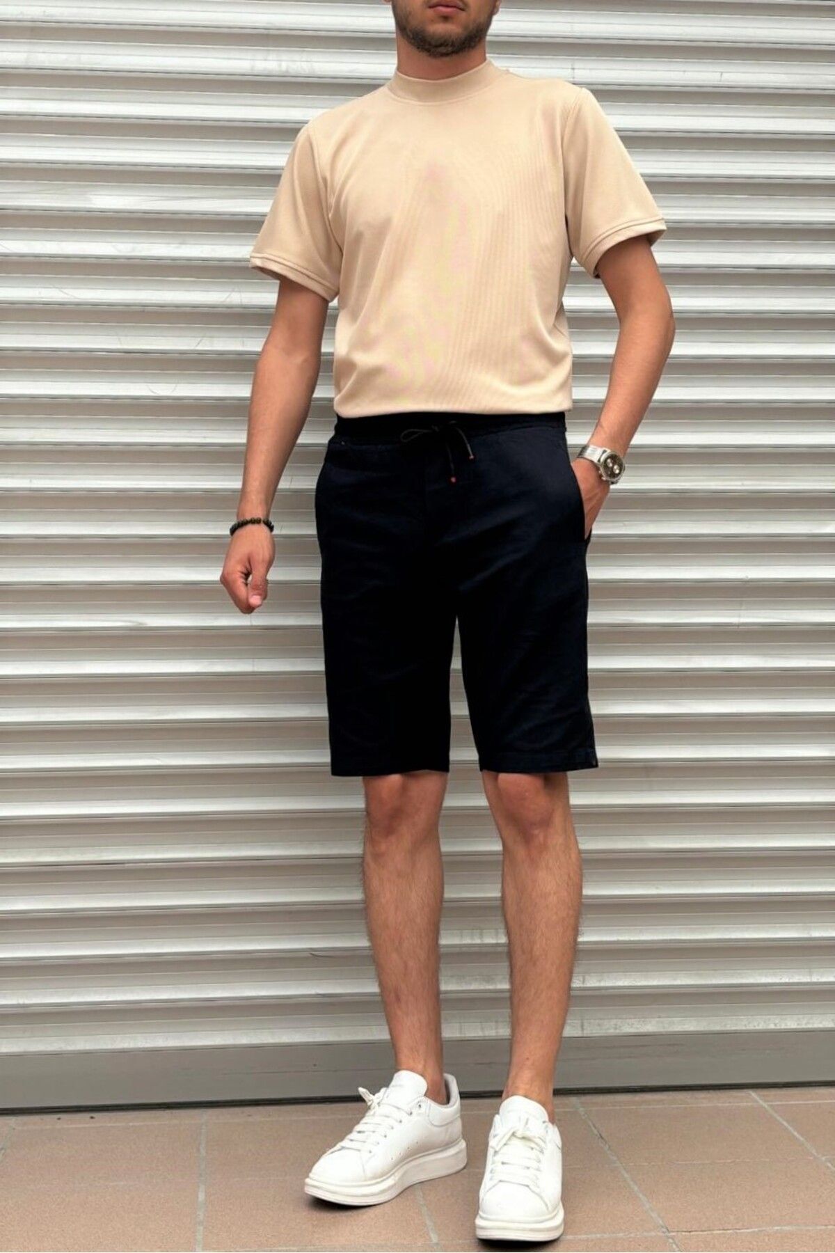 inpool  Bel lastikli-bağcıklı, Regular Fit, Yazlık, Old Money Culture, Keten (linen), Dokuma şort - Görsel 5