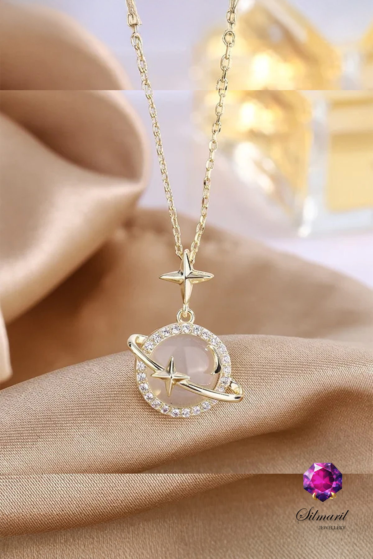 Altın Renk Opal Yıldız ve Gezegen Satürn Kolye – Paslanmaz Çelik - Stainless Steel ve Taşlı — Silmaril Store (5)
