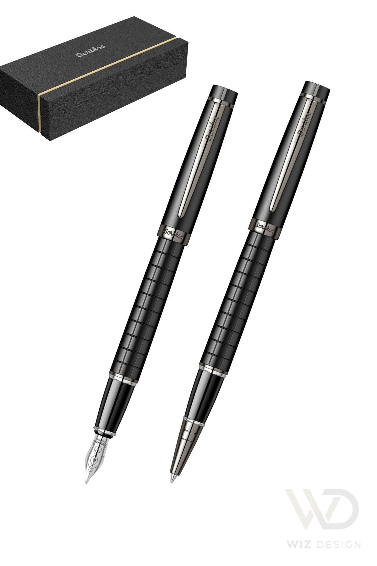 Scrikss WizDesign 38 Dolmakalem + Roller Kalem Set Mat Siyah Özel Hediyelik Kutulu