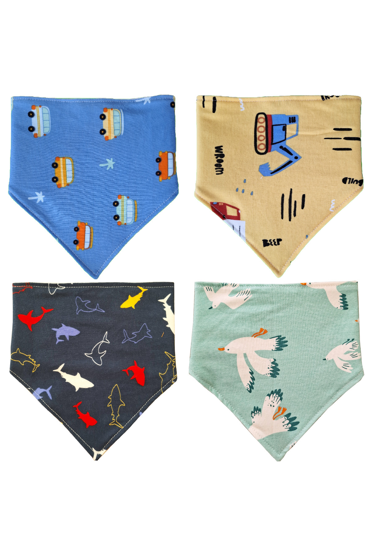 Baby Minik Üçgen Fular Penye Sıvı Geçirmez Salya Ve Mama Önlüğü 4 Adet