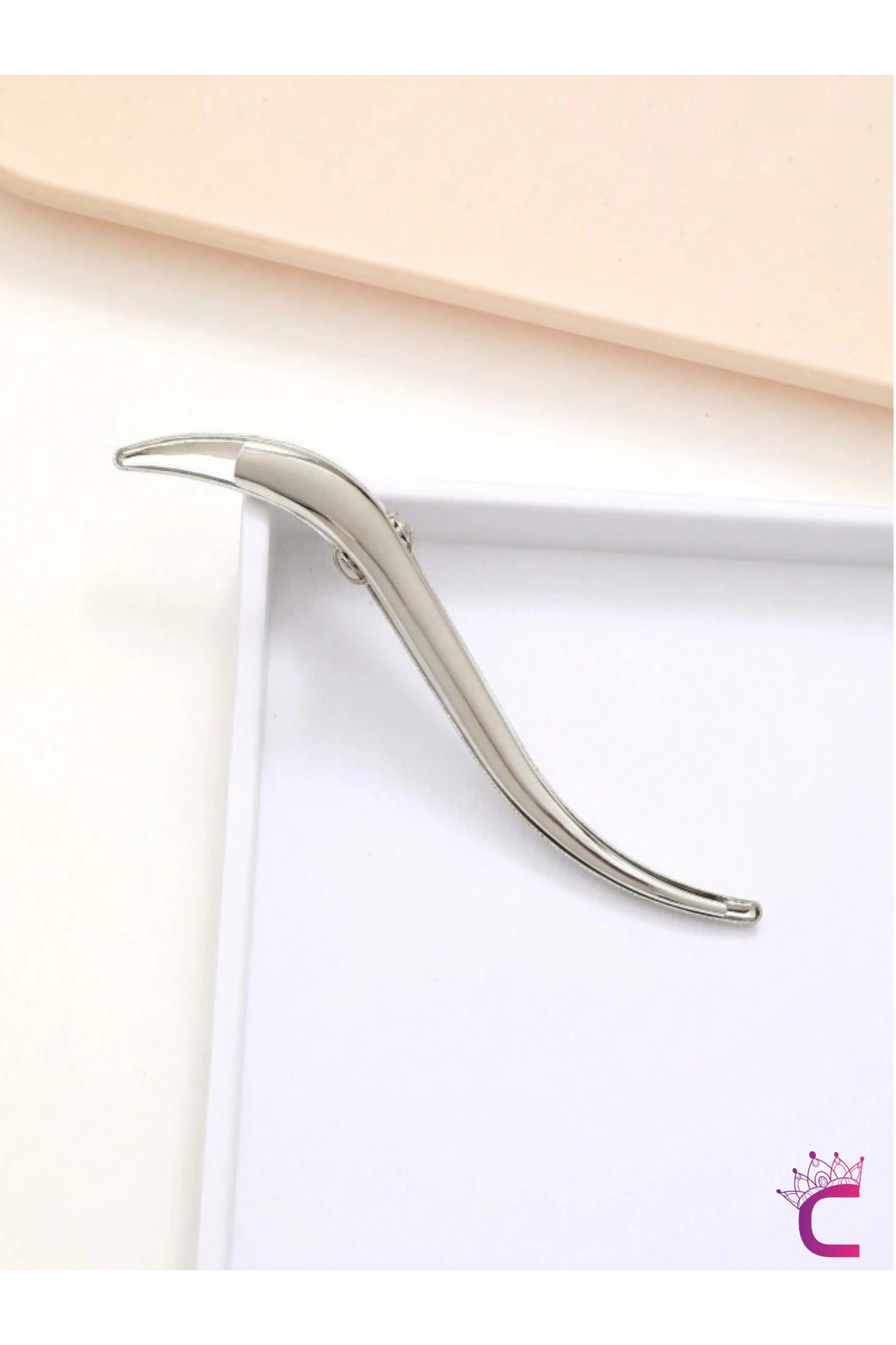 Cinderella Dekoratif S Tasarım Büyük Boy Pens Saç Tokası Gümüş Metal 13cm - Kadın Klipsli Yan Toka Topuz Tokası görsel 4