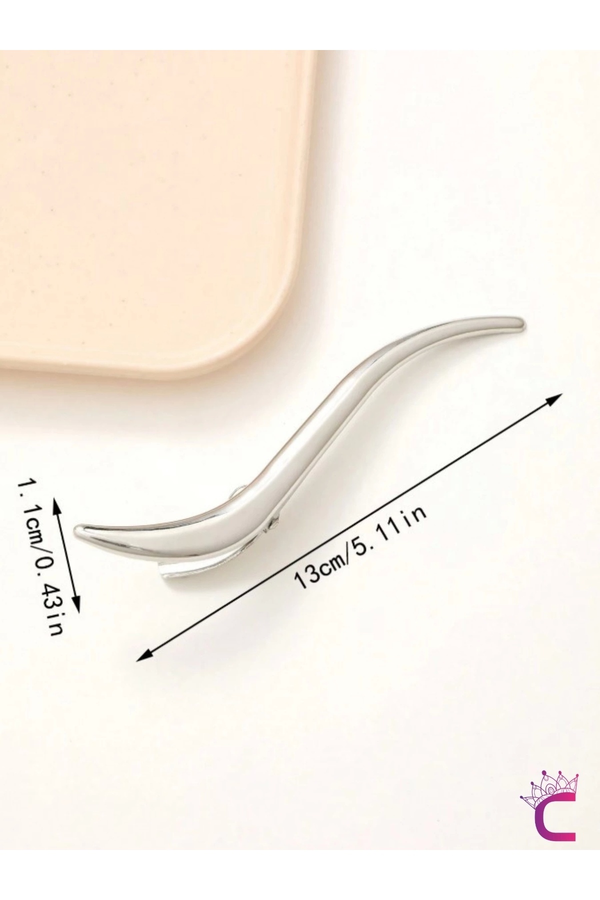 Cinderella Dekoratif S Tasarım Büyük Boy Pens Saç Tokası Gümüş Metal 13cm - Kadın Klipsli Yan Toka Topuz Tokası görsel 3