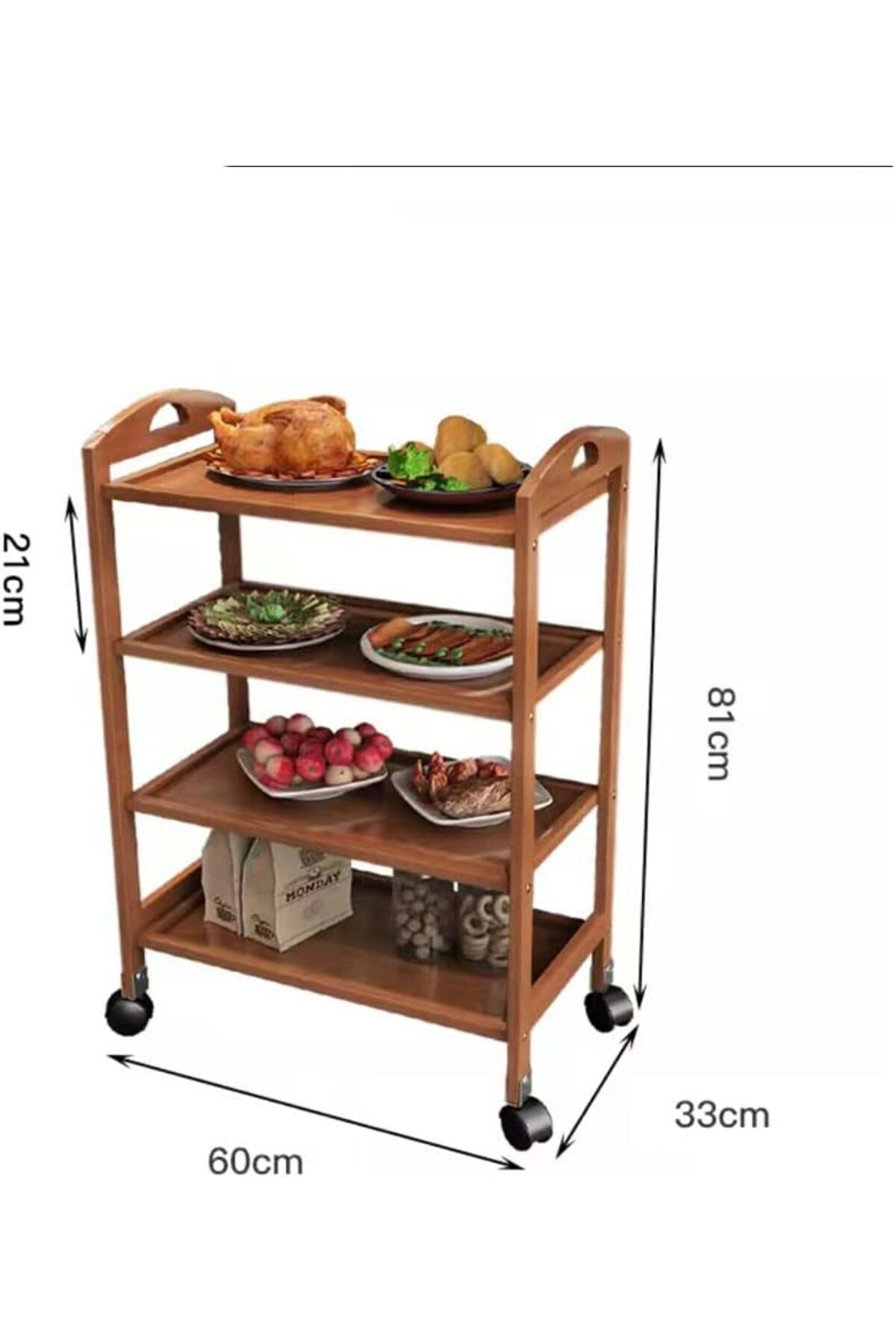 عربة مطبخ متحركة 4 طبقات من الخيزران,منظم تخزين بعجلات للمطبخ والحفلات,تصميم أنيق وخفيف وسهل الحركة