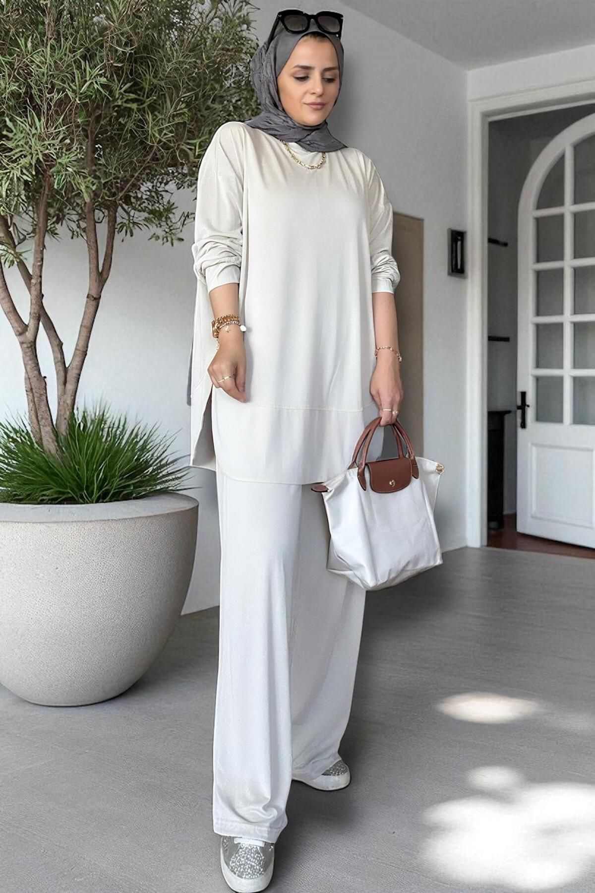 Aselim Hijap Moda-Velura Flexible and Soft Textured Double Set |   Seasonal -36-48 Size Beige 5