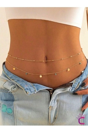 Cinderella Avrupa Tarzı Modern 2'li Kombin Gold Boncuk Taşlı Bel Zinciri - Vü...