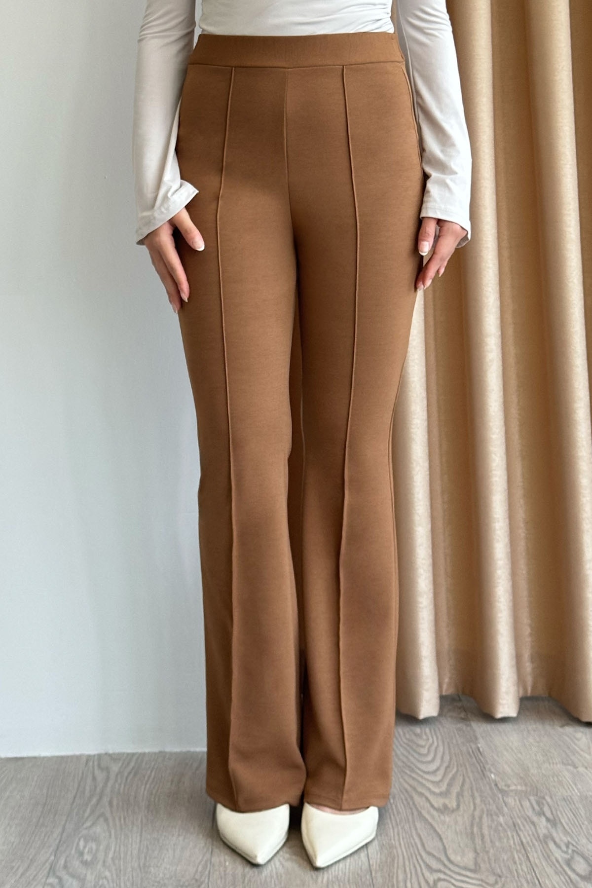 InStyle Yüksek Bel İspanyol Paça Kahverengi Palazzo Pantolon