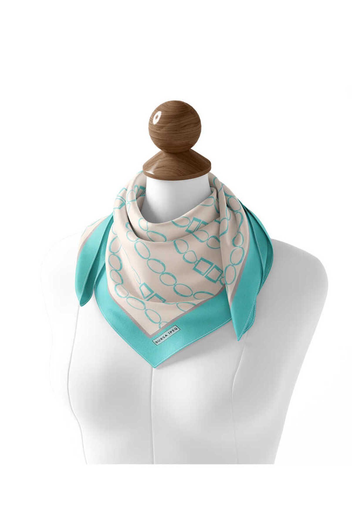 Bursa İpek-Mint Chain Pattern Twill Silk Scarf 3