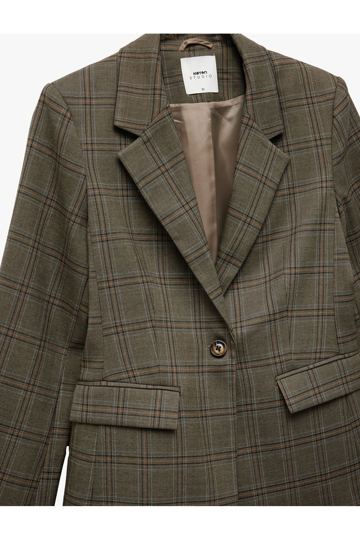 Koton-Double Breasted Blazer Jacket - Pockets and Buttons, Hip Length 5
