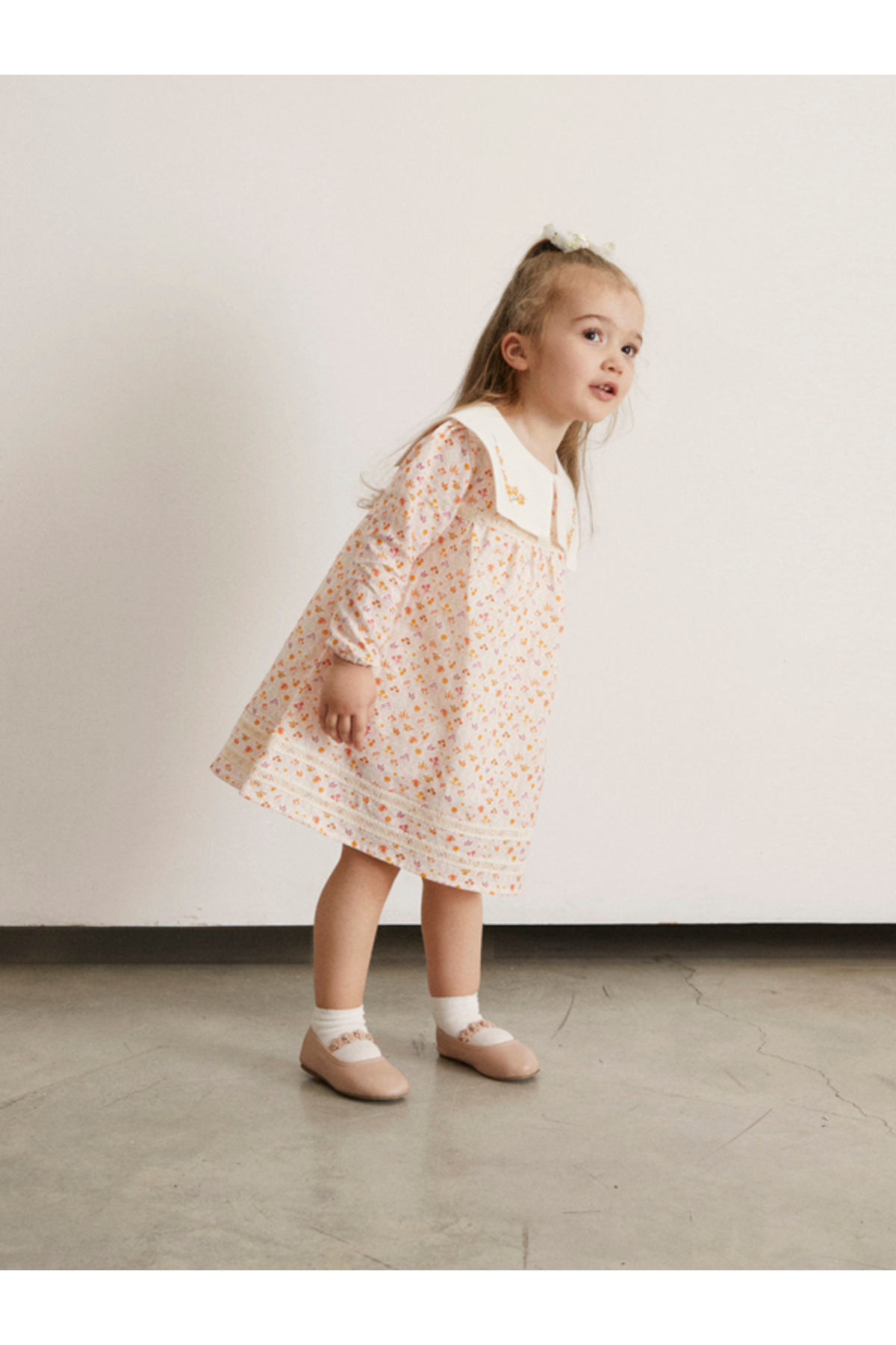 Maya And Luca Bloomy Spring Desenli Uzun Kollu Motif İşlemeli Turuncu Elbise fotoğrafı 5 (önizleme)