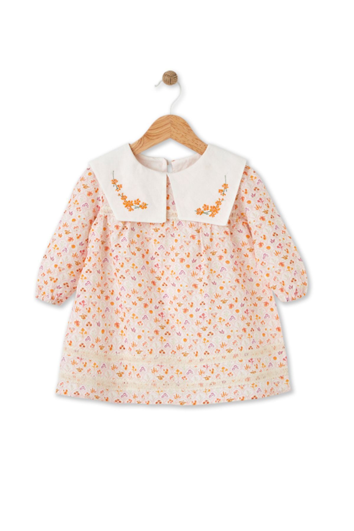 Maya And Luca Bloomy Spring Desenli Uzun Kollu Motif İşlemeli Turuncu Elbise fotoğrafı 2 (önizleme)