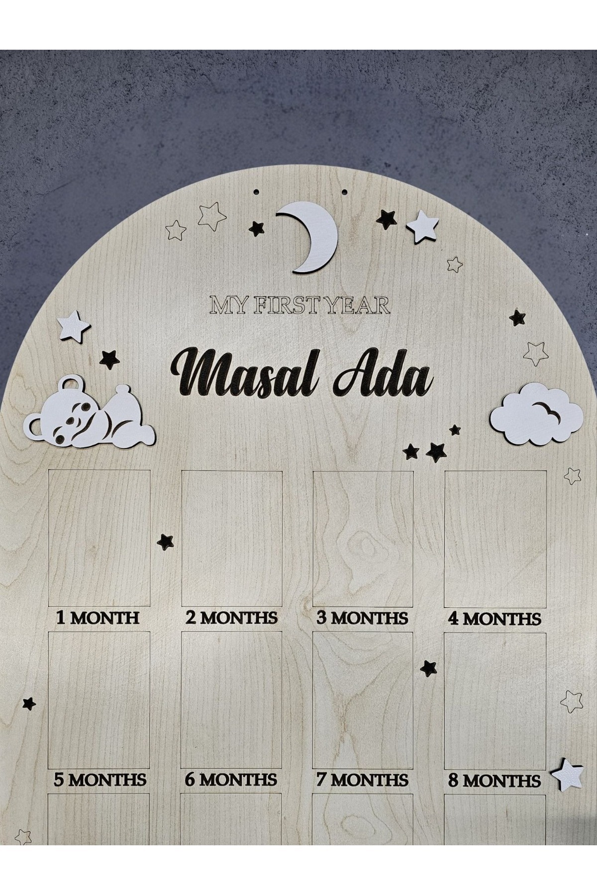 Dlyn Dalyan Kişiye Özel Ahşap Fotoğraf Panosu – Bebek Fotoğraf Panosu - İlk 12 Ay Anı Çerçevesi fotoğrafı 3 (önizleme)
