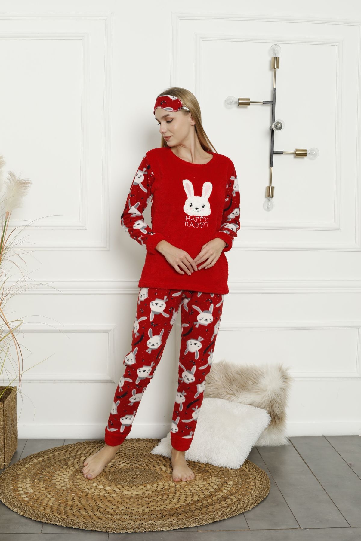 Akasya-Women's Long Sleeve Bottom Fleece Top Winter Pajamas Set 02164 4