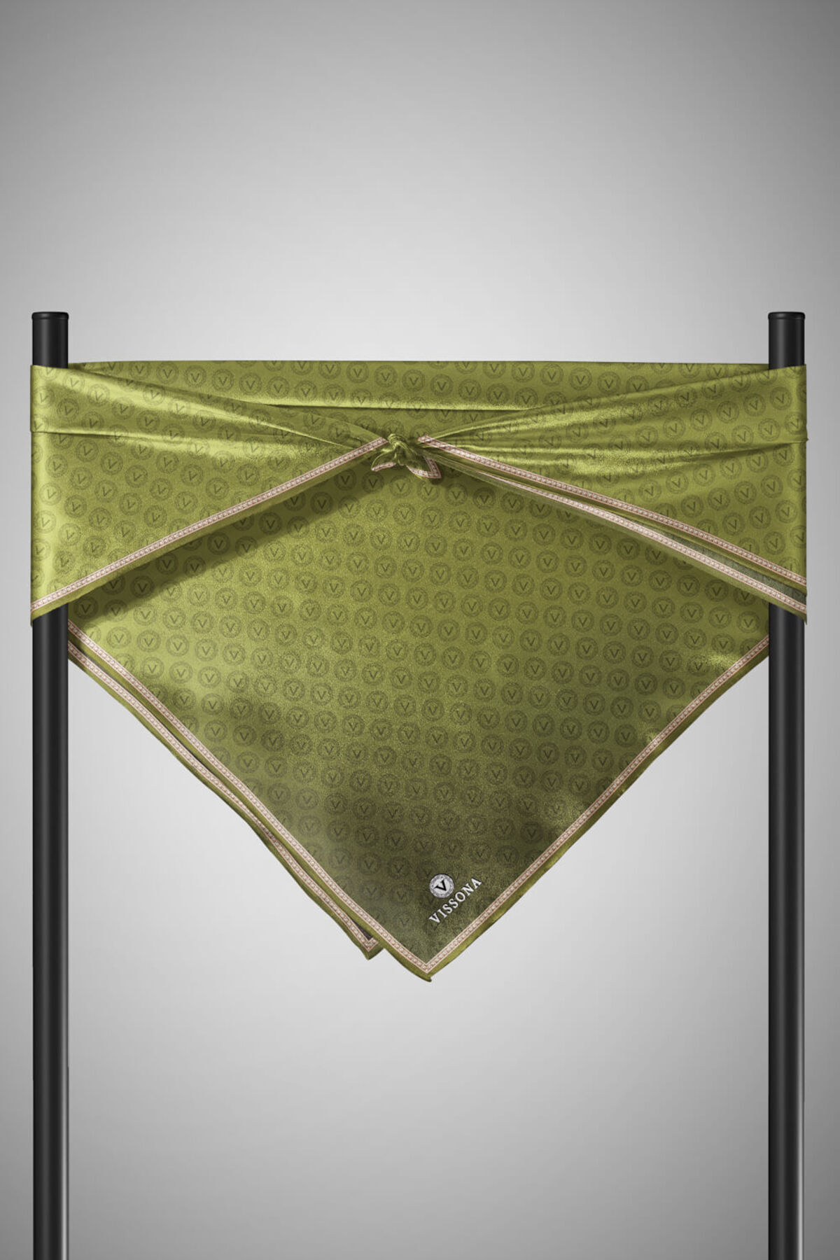Vissona-Twill Silk Monogram Khaki 100% Hand Sewing Scarf 90X90 Sewing Shape 6