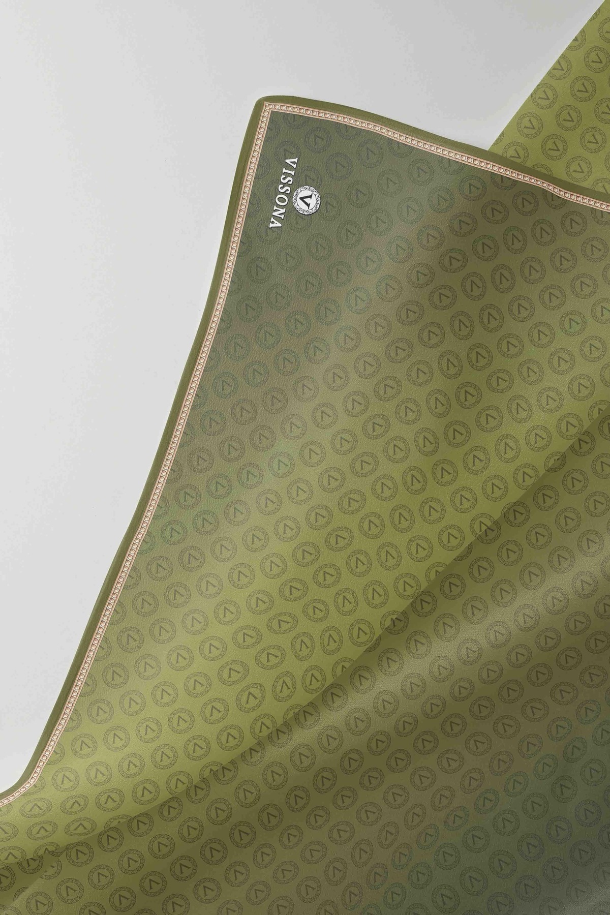 Vissona-Twill Silk Monogram Khaki 100% Hand Sewing Scarf 90X90 Sewing Shape 4