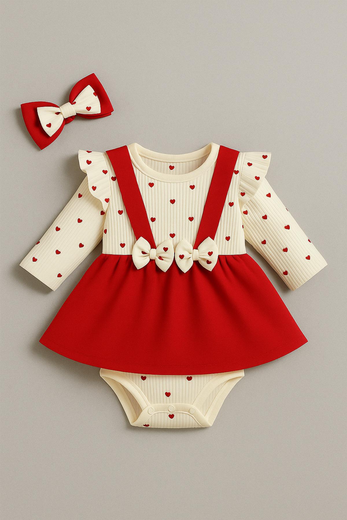 caliskanonline Fiyonk Detaylı Bandana Aksesuarlı 3lü Kız Bebek Elbise fotoğrafı 2 (önizleme)