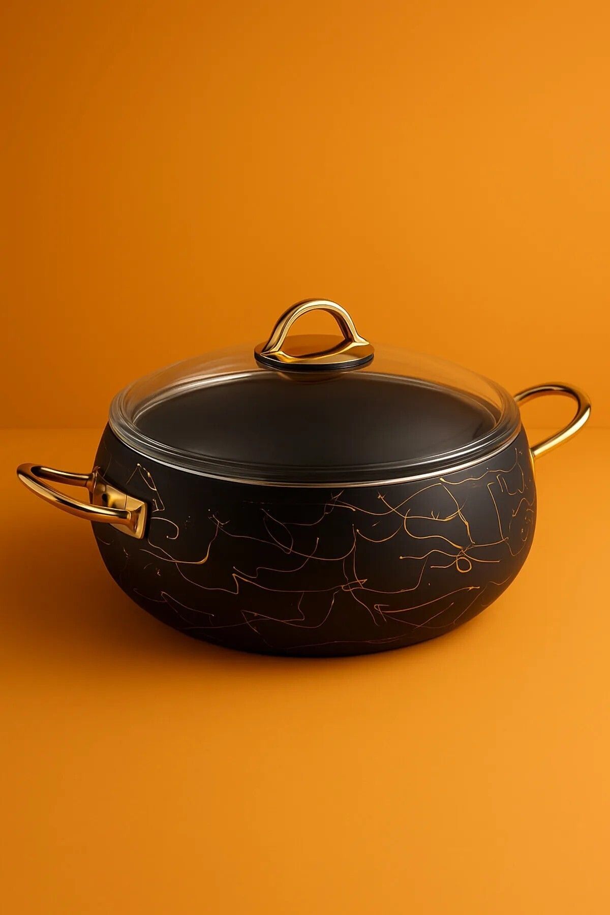 YUNUSOĞLU HOME-28 cm Flattened Stew Pot – 3.5 Liters, Gold Handle, 4 mm Granite Coating, Fireproof Non-Stick 3