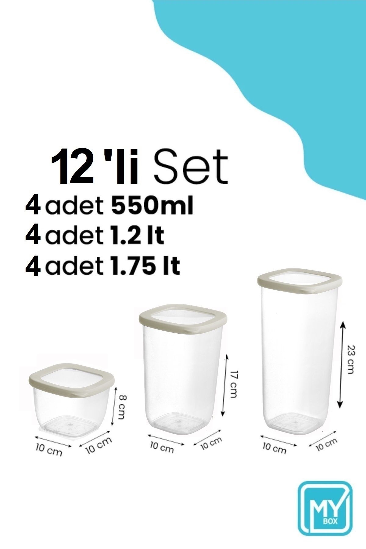 MYBOX-12-Piece Lumia Silicone Lid Square Food Storage Container - Flour Pasta Storage Box Spice Rack with Labels 3
