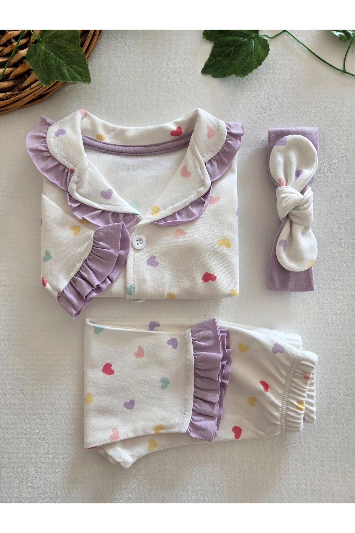 GizaKids %100 Pamuk Saç Bantlı Uzun Kollu Mevsimlik Kız Bebek Pijama Takımı fotoğrafı 3 (önizleme)