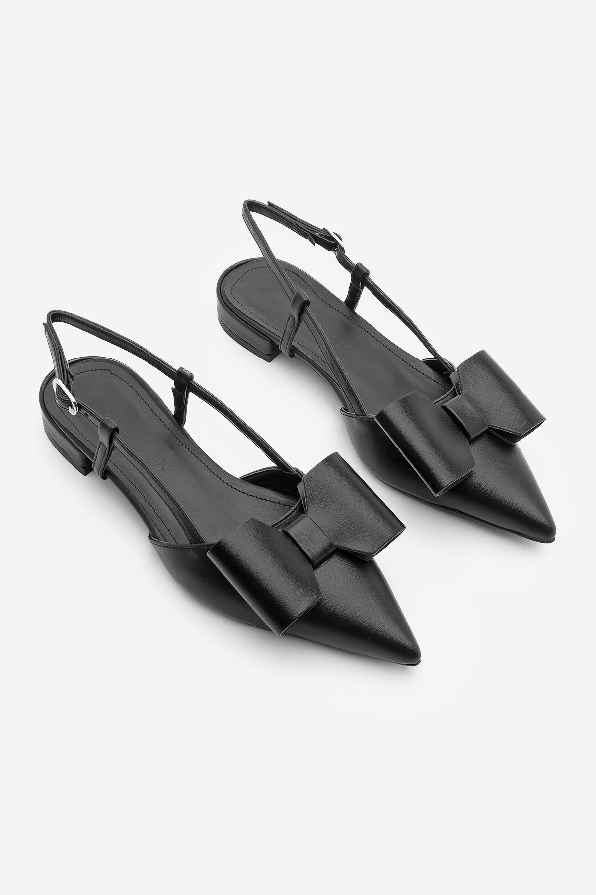 Marjin-Damen-Ballerinas mit spitzer Zehenpartie und Schleife, detailliert, mit offenem Rücken, Tolze, Schwarz 5