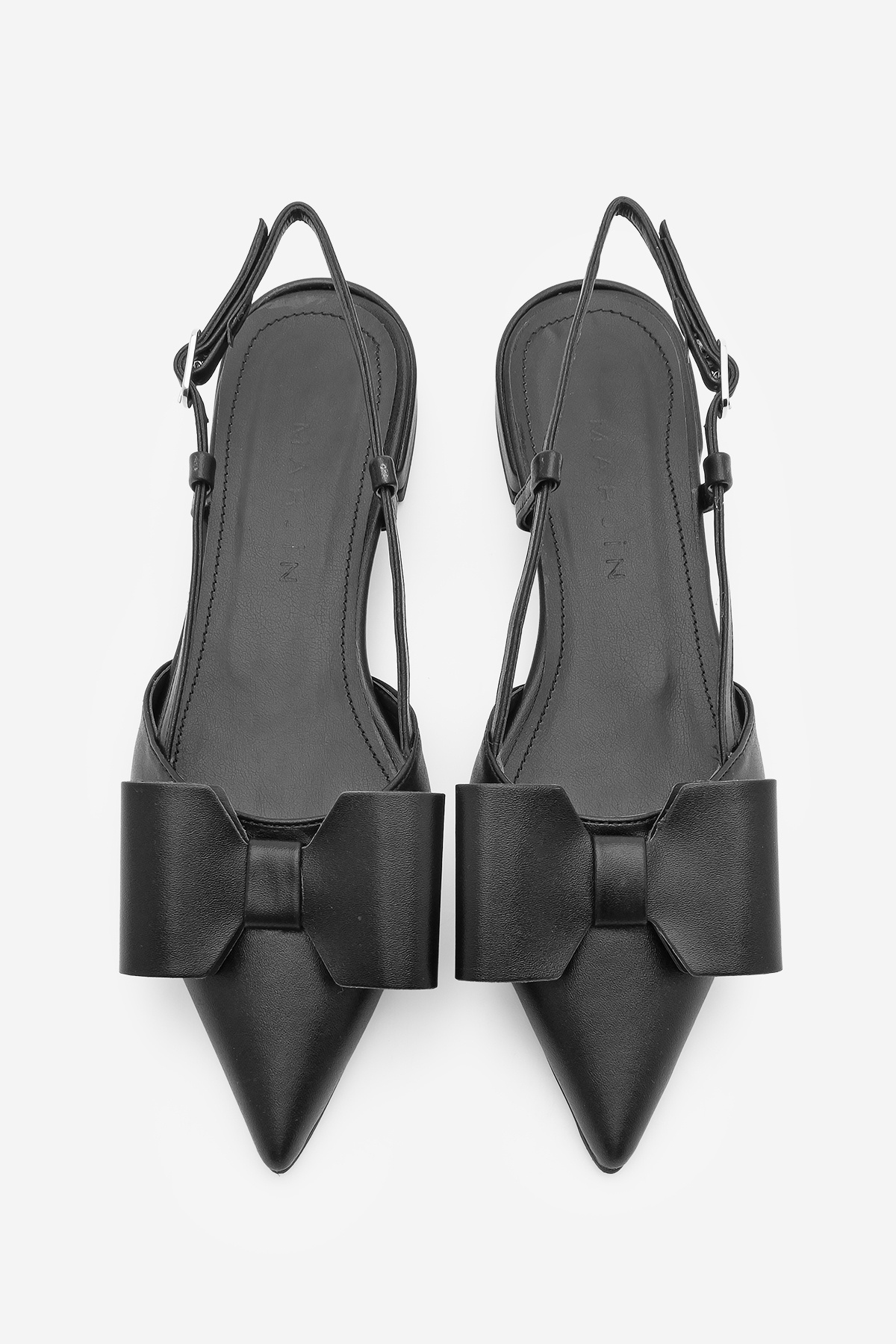 Marjin-Damen-Ballerinas mit spitzer Zehenpartie und Schleife, detailliert, mit offenem Rücken, Tolze, Schwarz 7