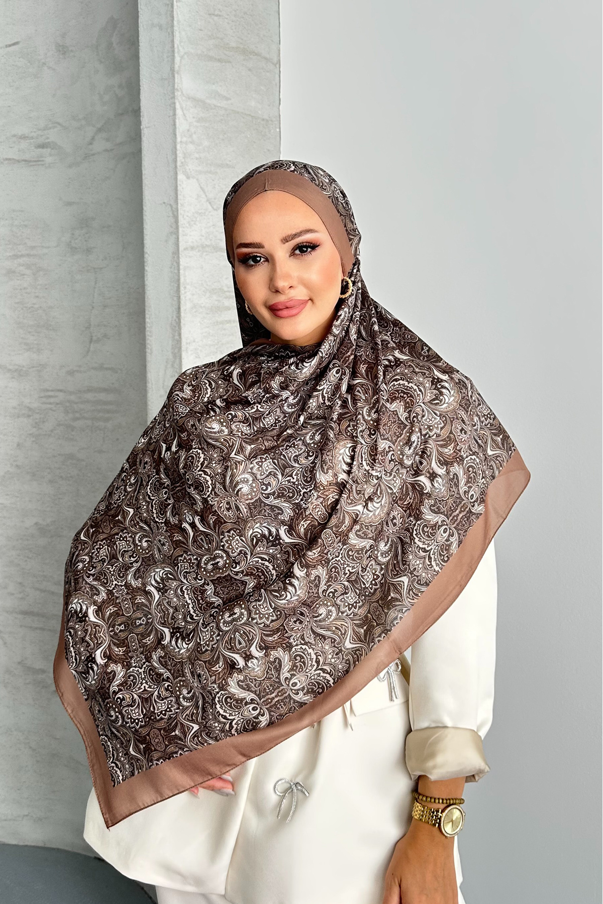 Stella Eşarp-Ethnic Retro Pattern Mink Color Cotton Soft Shawl 4