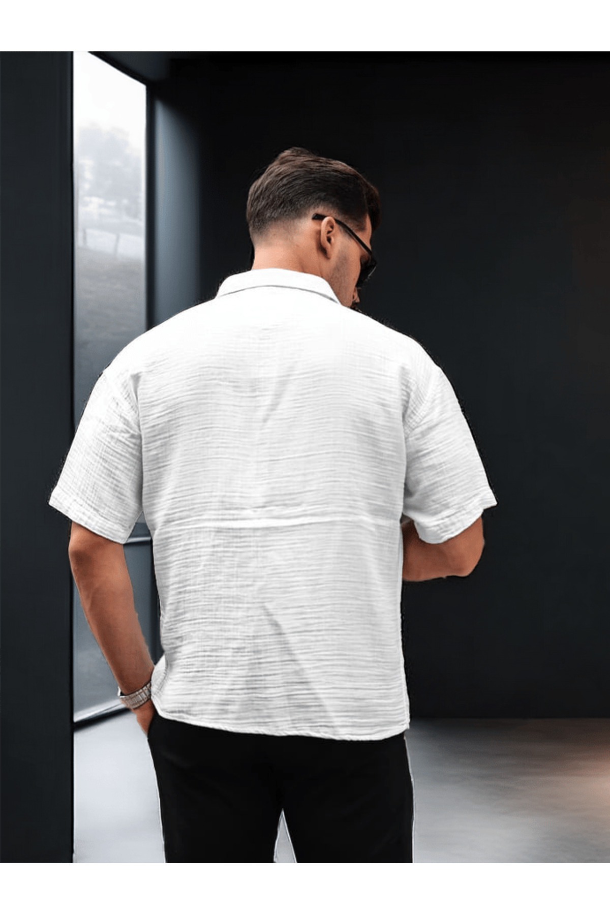 Valiberta-Oversize Muslin Fabric Single Pocket Shirt - White 4