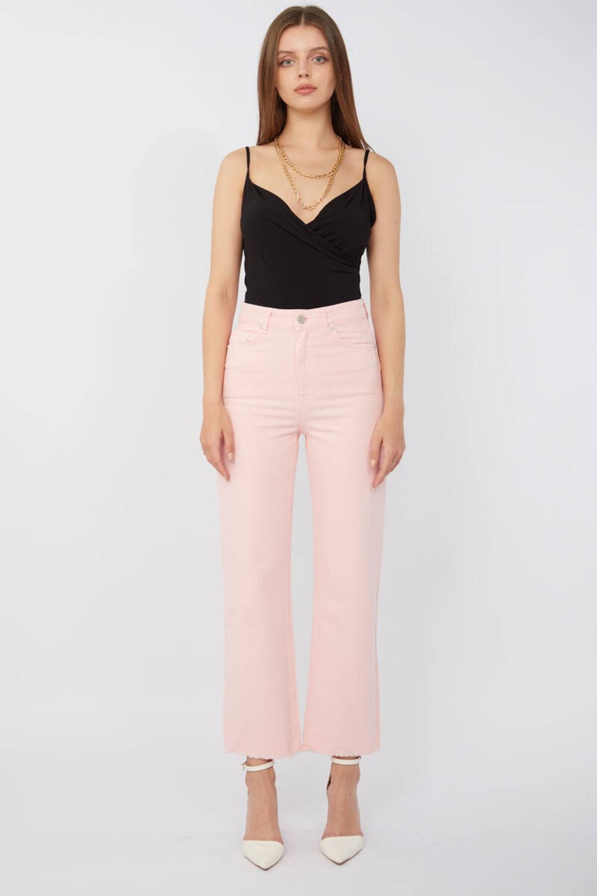 BANNY JEANS  Kadın Basic Paçası Kesik Jean Pantolon Pembe - Görsel 6