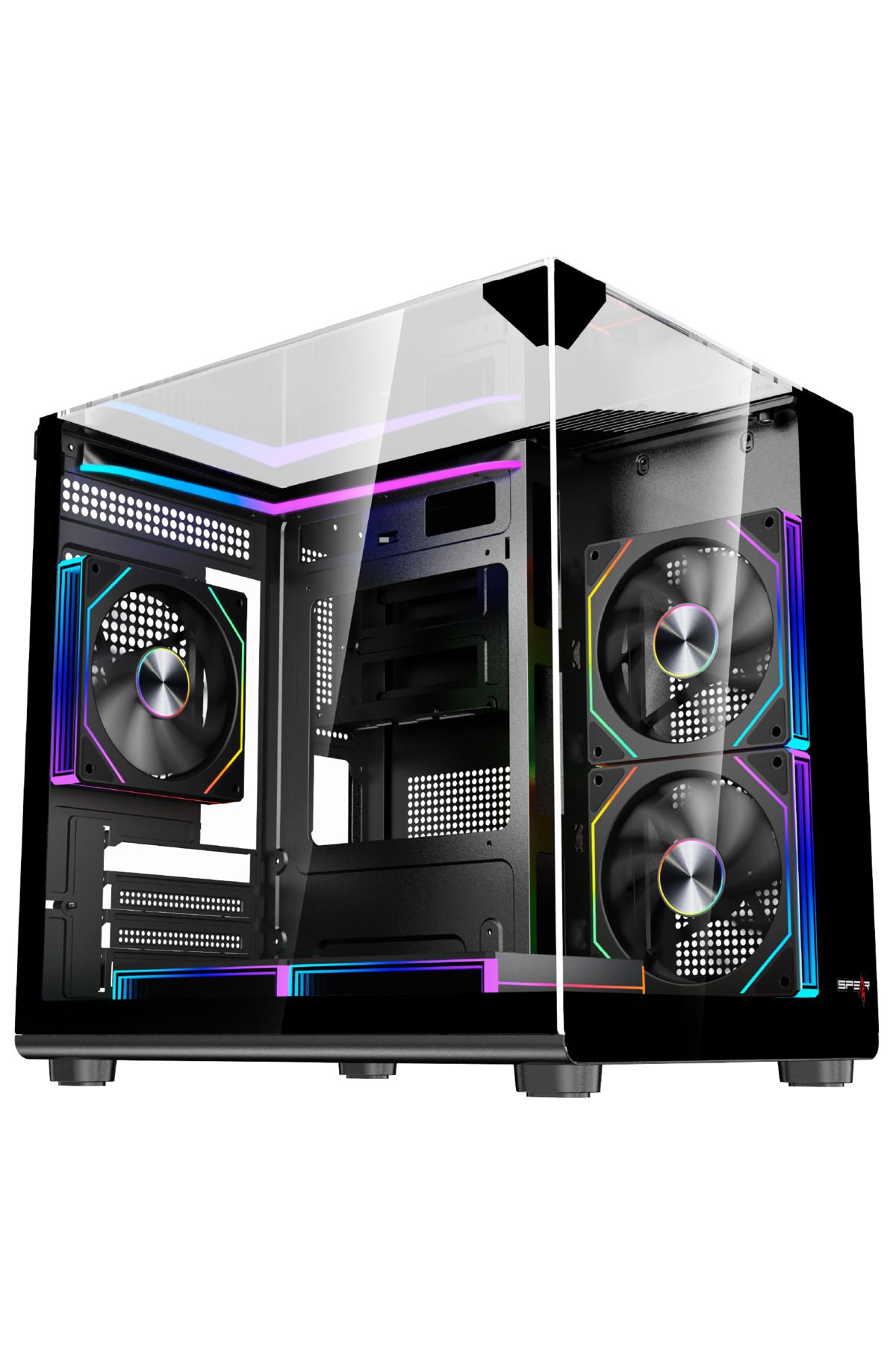 SPEARPC-حافظة SPEAR COVID 55 ECOS، مقاس M-ATX/ITX، 5 مراوح ARGB، موزع وجهاز تحكم عن بعد، USB 3.0، تبريد سائل 240 مم 1