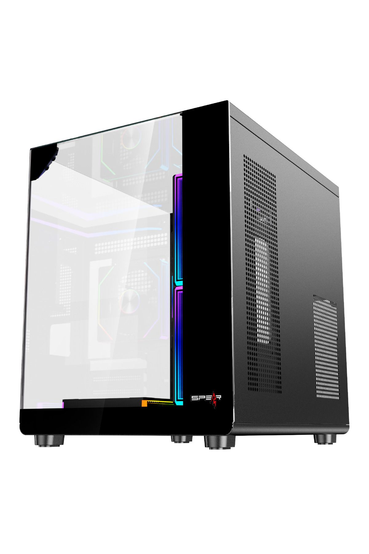 SPEARPC-حافظة SPEAR COVID 55 ECOS، مقاس M-ATX/ITX، 5 مراوح ARGB، موزع وجهاز تحكم عن بعد، USB 3.0، تبريد سائل 240 مم 4